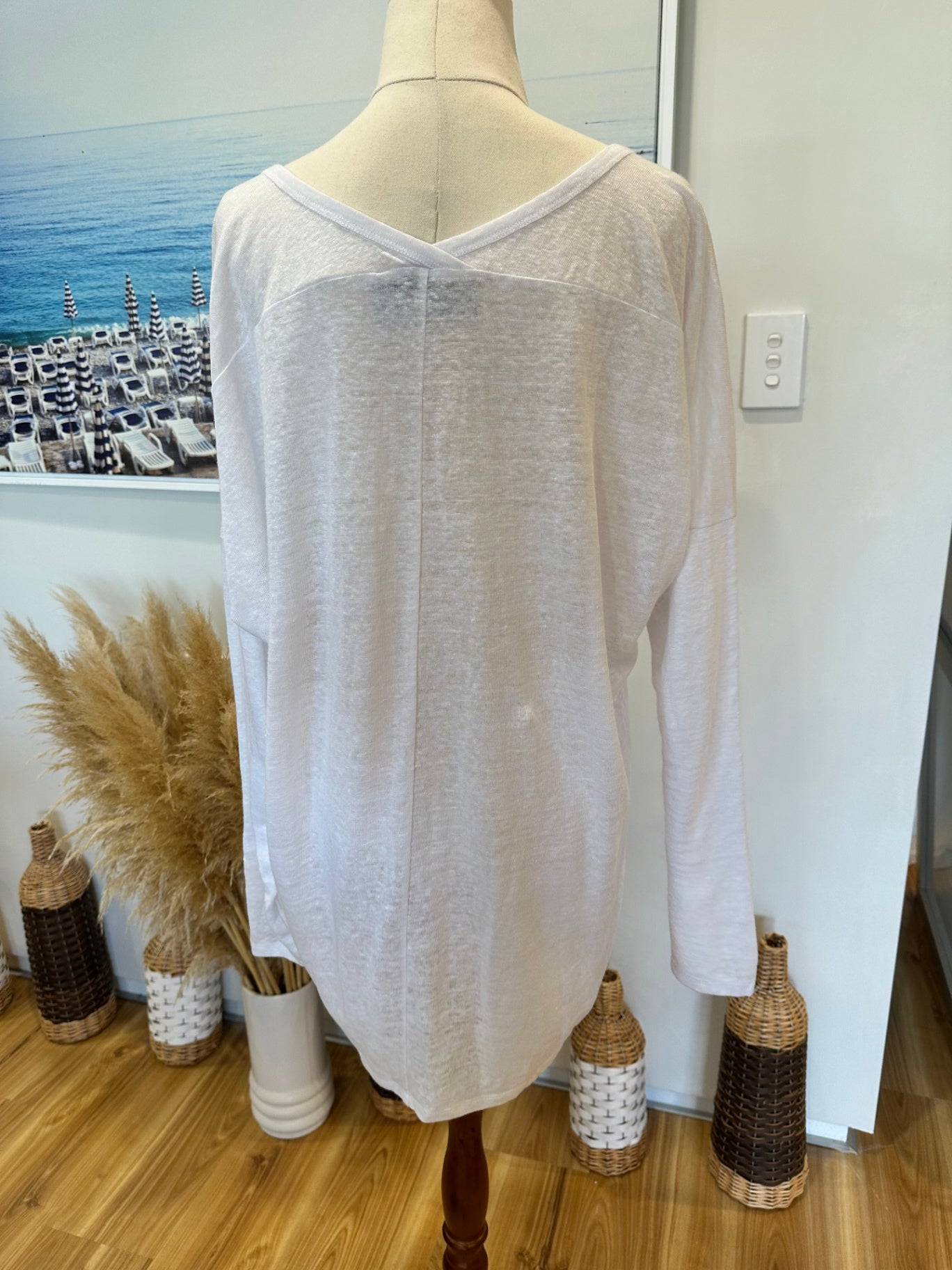 Decjuba - 100% Linen - Longsleeve Top - Large - White