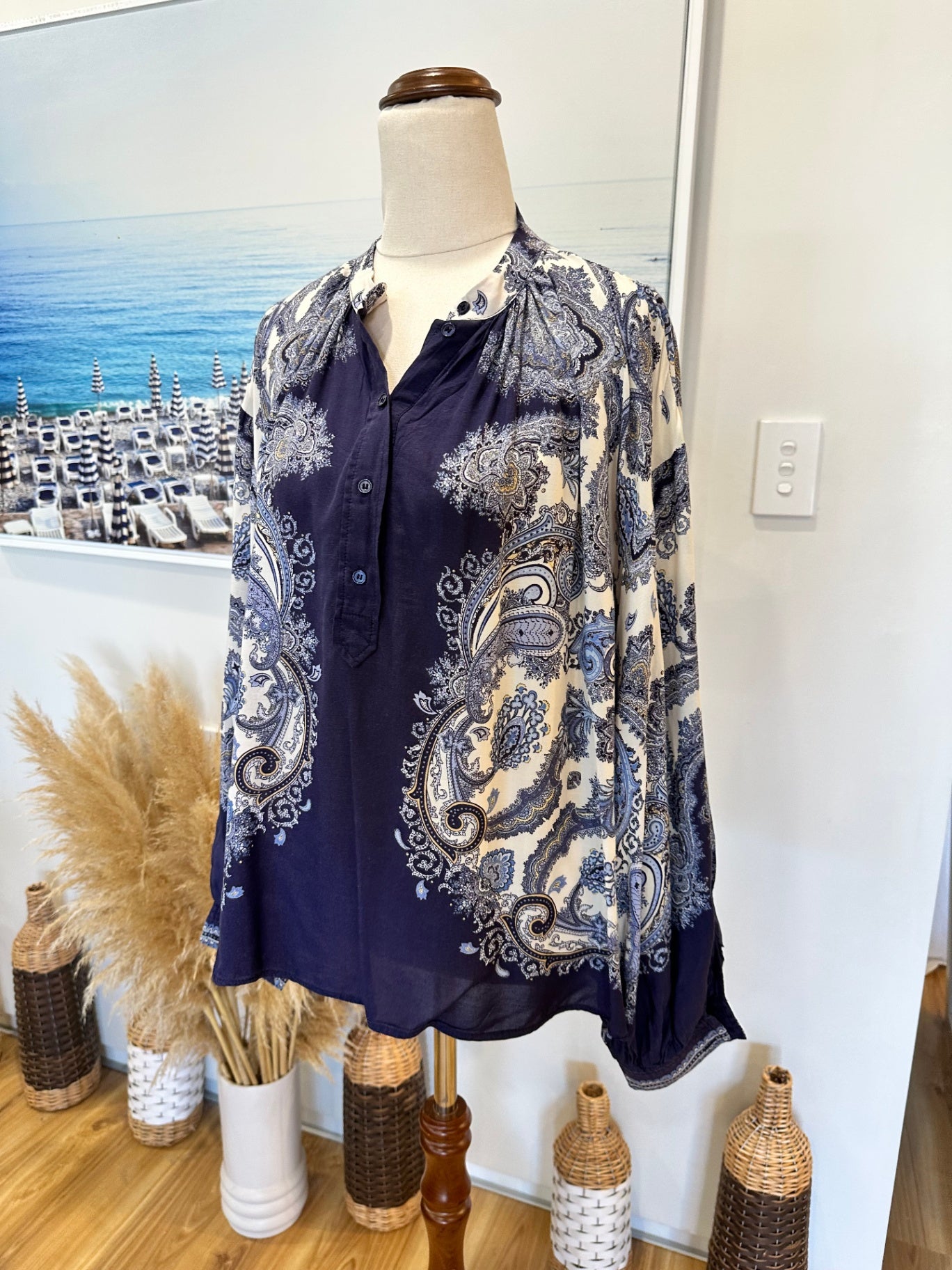 H&M Bohemian Paisley Blouse - Size 8