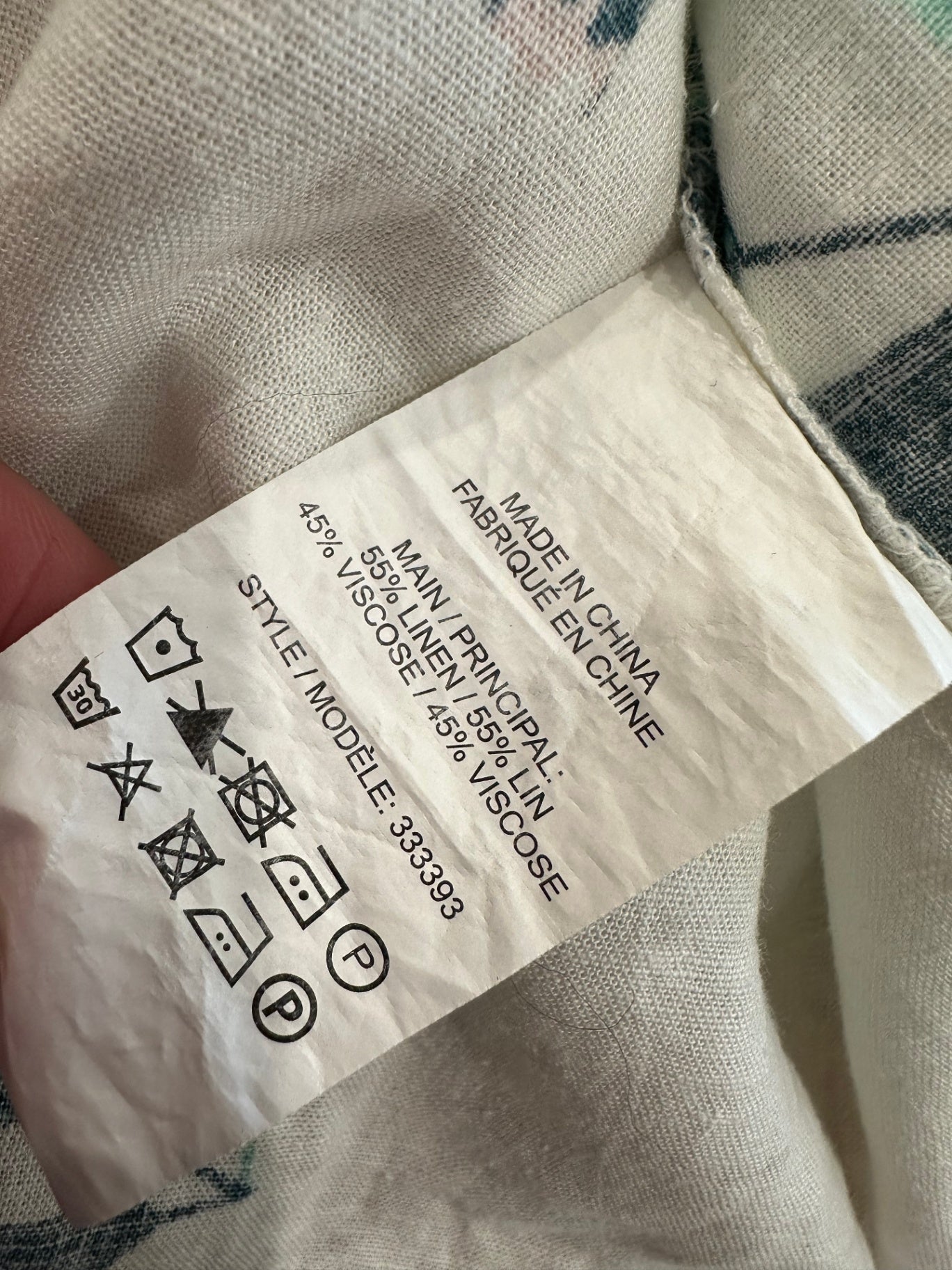 55% Linen - Blouse - Size 8 - Cream with multicolored floral pattern