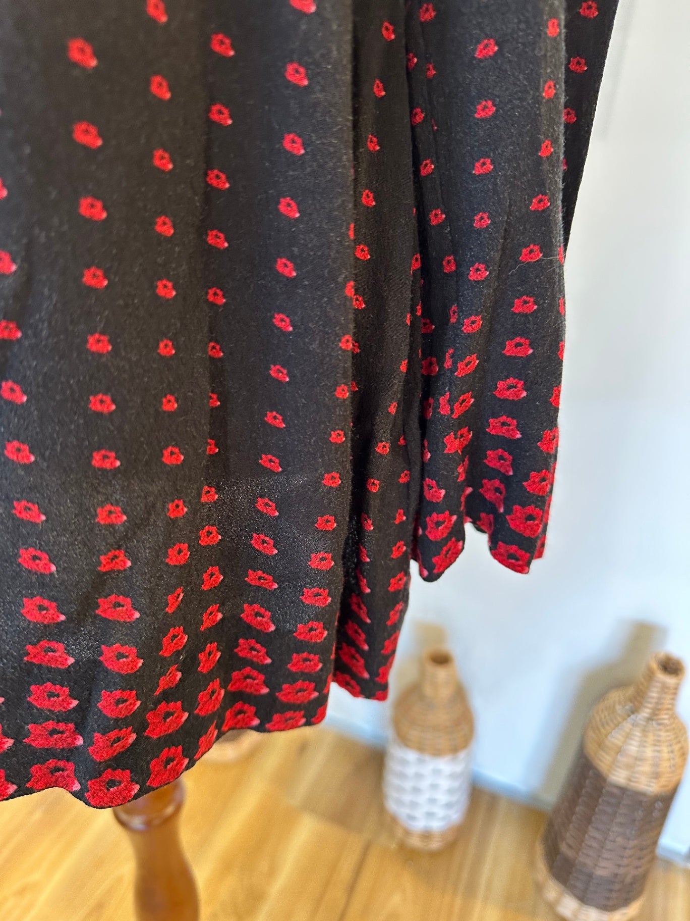 Laura Ashley - Top - Small - Black with Red pattern