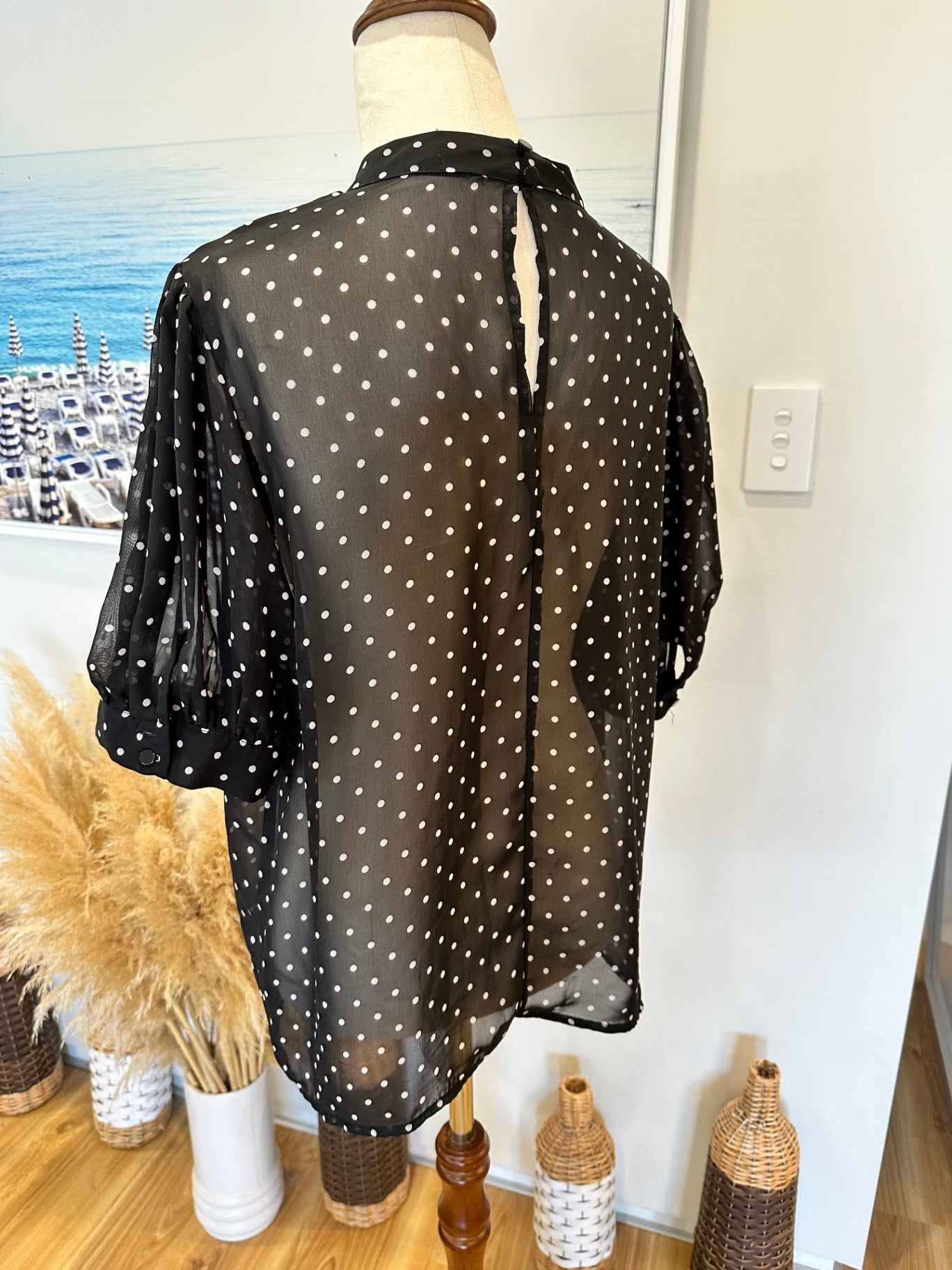 Black blouse w White Dots - Size Small / Medium