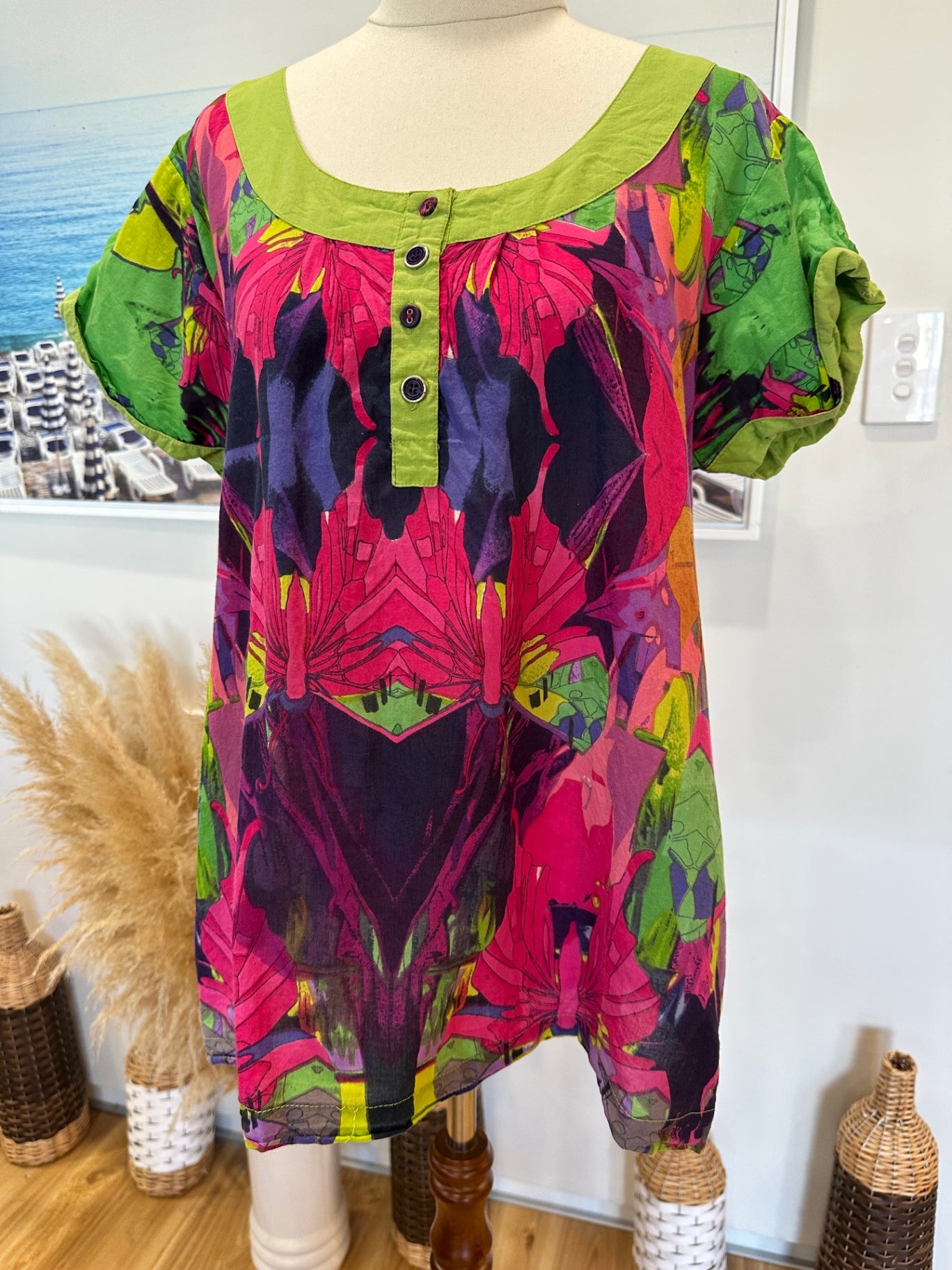 Monsoon - Summer Top - Size 14 - Pink + Green