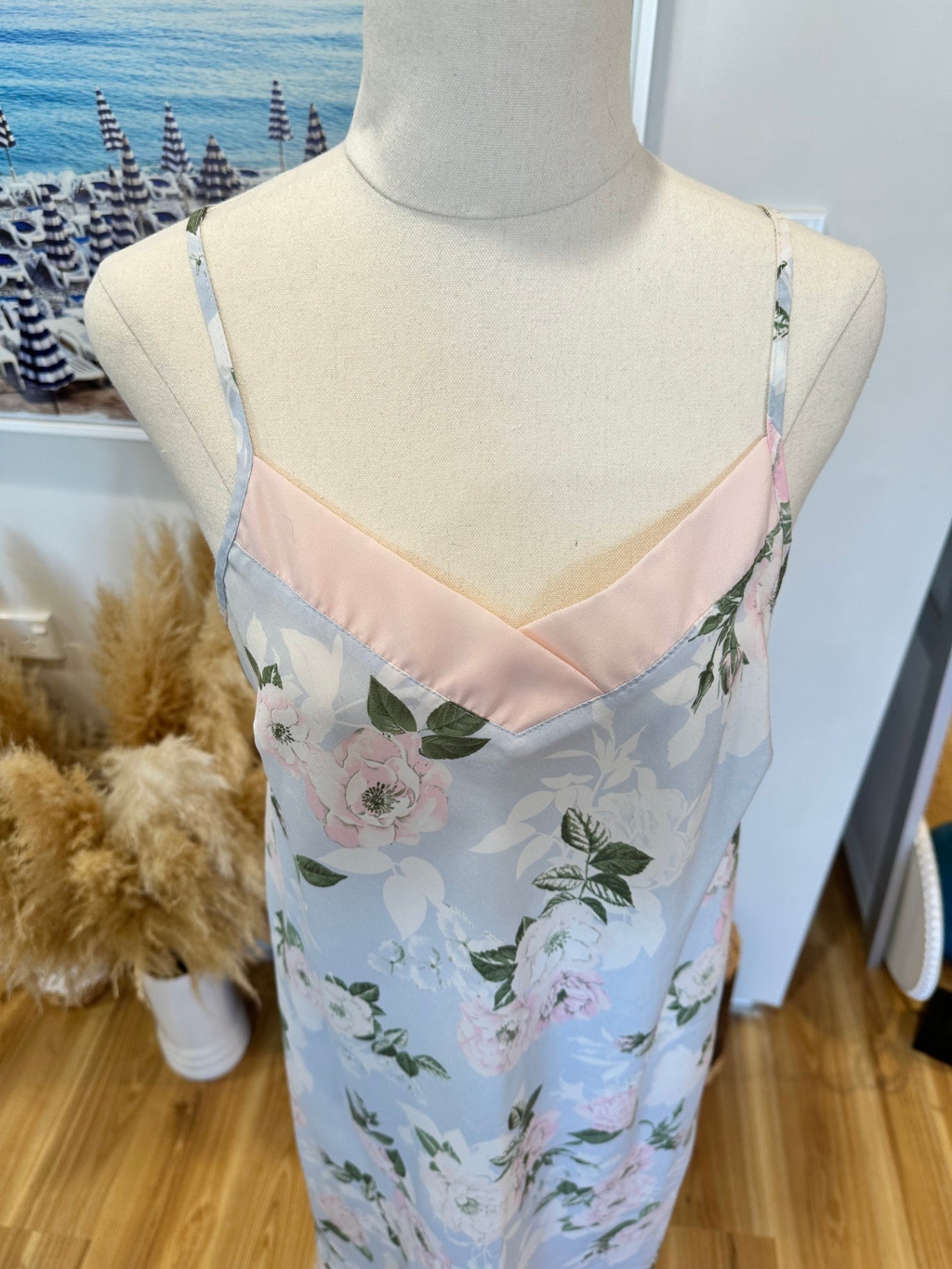 Lyric - Slip Dress - Medium - Pastel pink and white with green