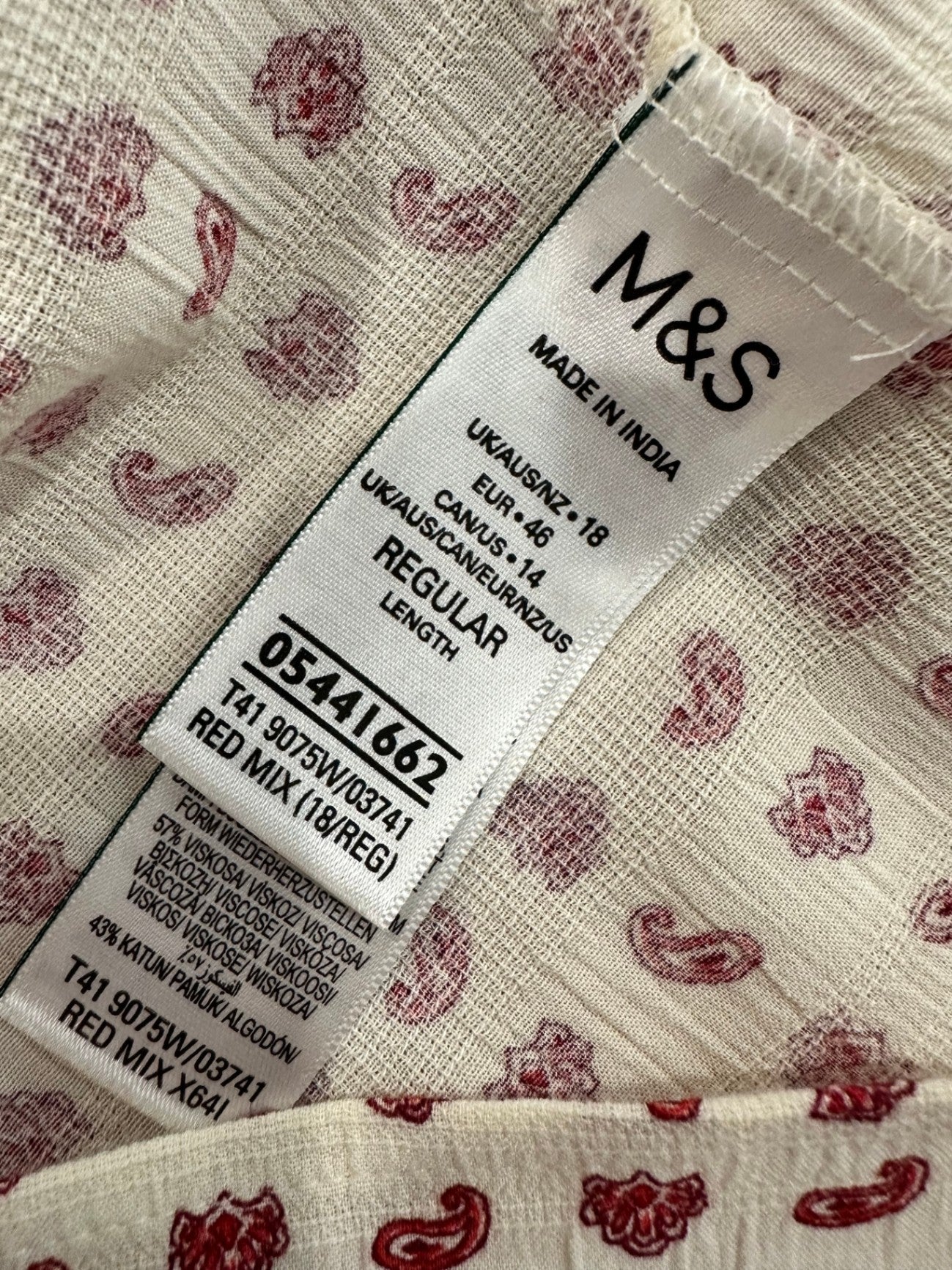 M&S Blouse - Size 18 - Cream w Red Paisley Print