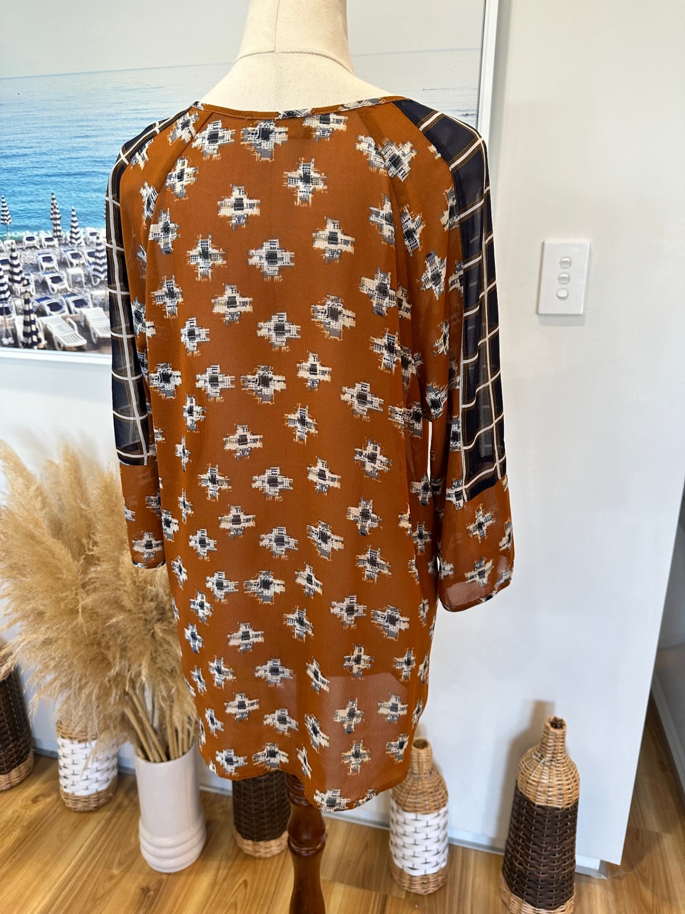 Blouse - Brown / Navy - Size 12