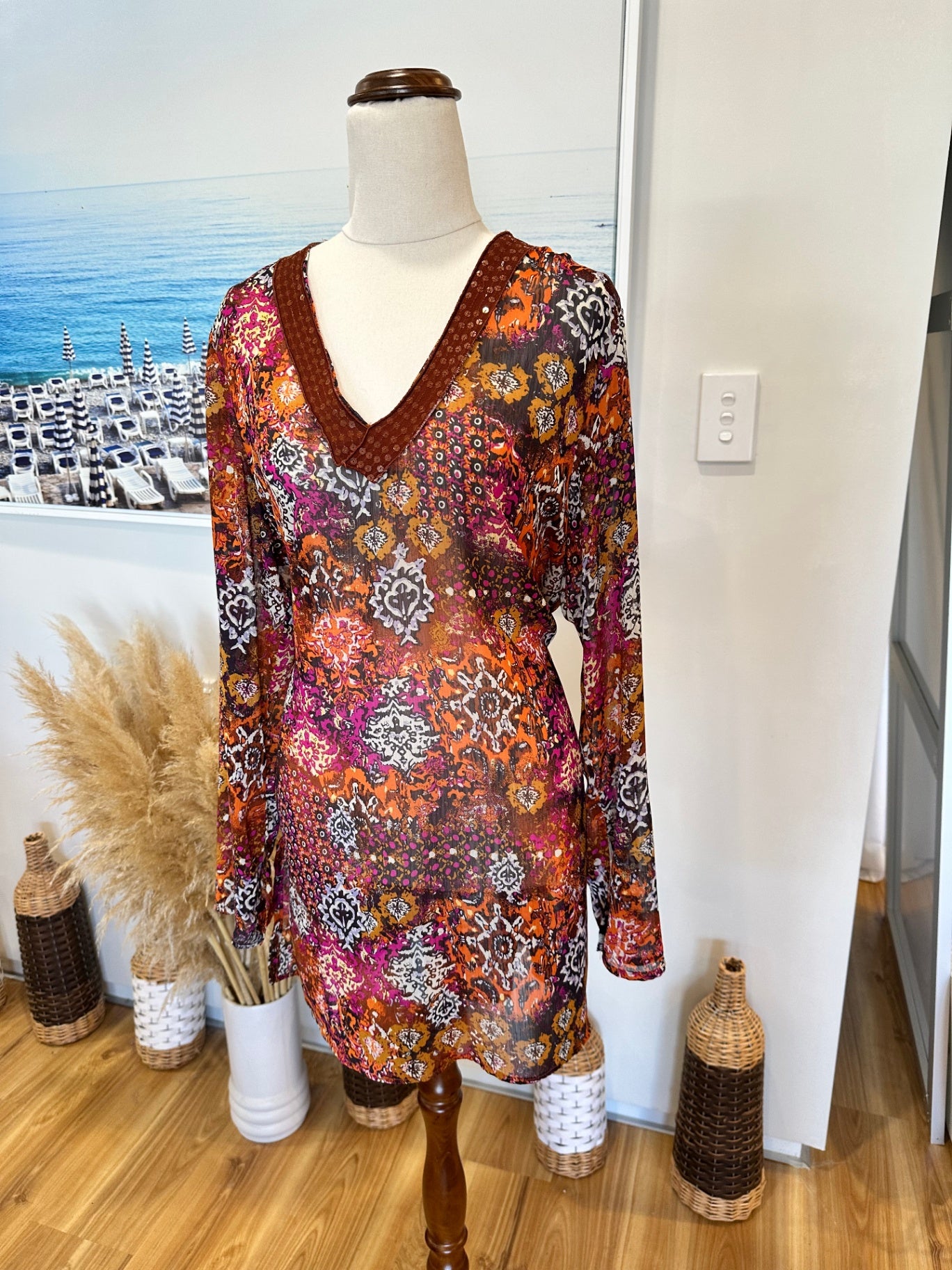 Kaftan - Size 14 - Orange / Purple