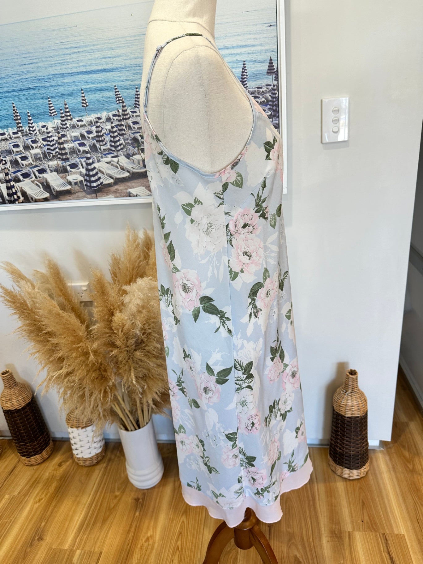 Lyric - Slip Dress - Medium - Pastel pink and white with green