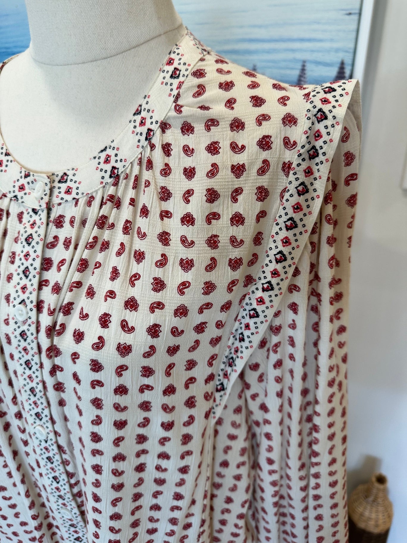 M&S Blouse - Size 18 - Cream w Red Paisley Print
