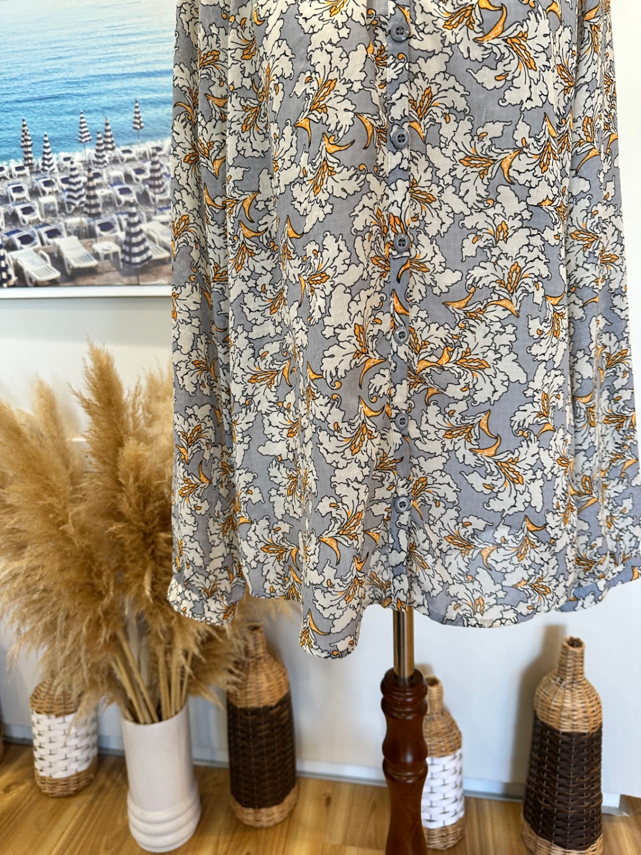 Blouse - Size 12 - Grey / Cream / Yellow