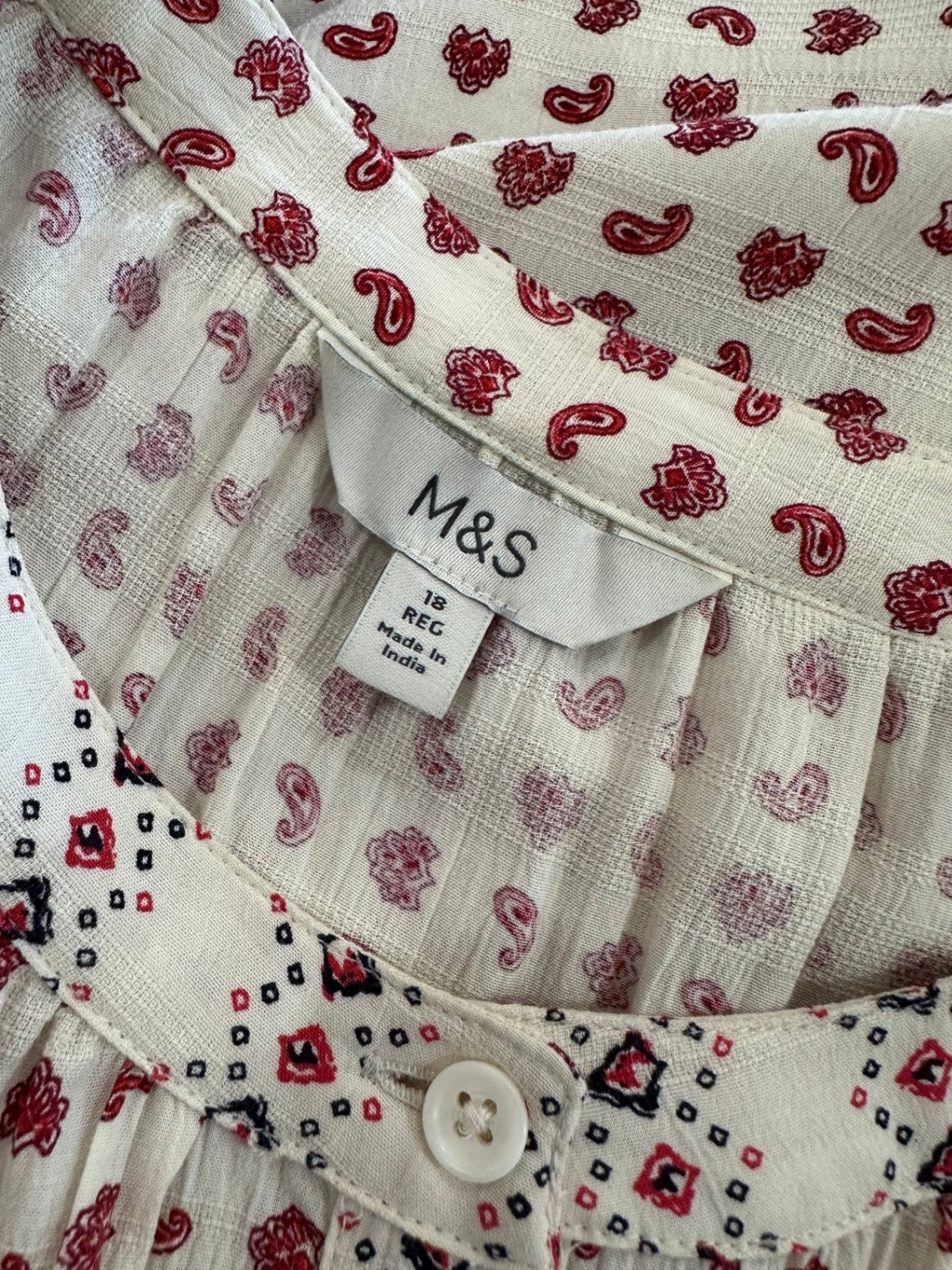 M&S Blouse - Size 18 - Cream w Red Paisley Print