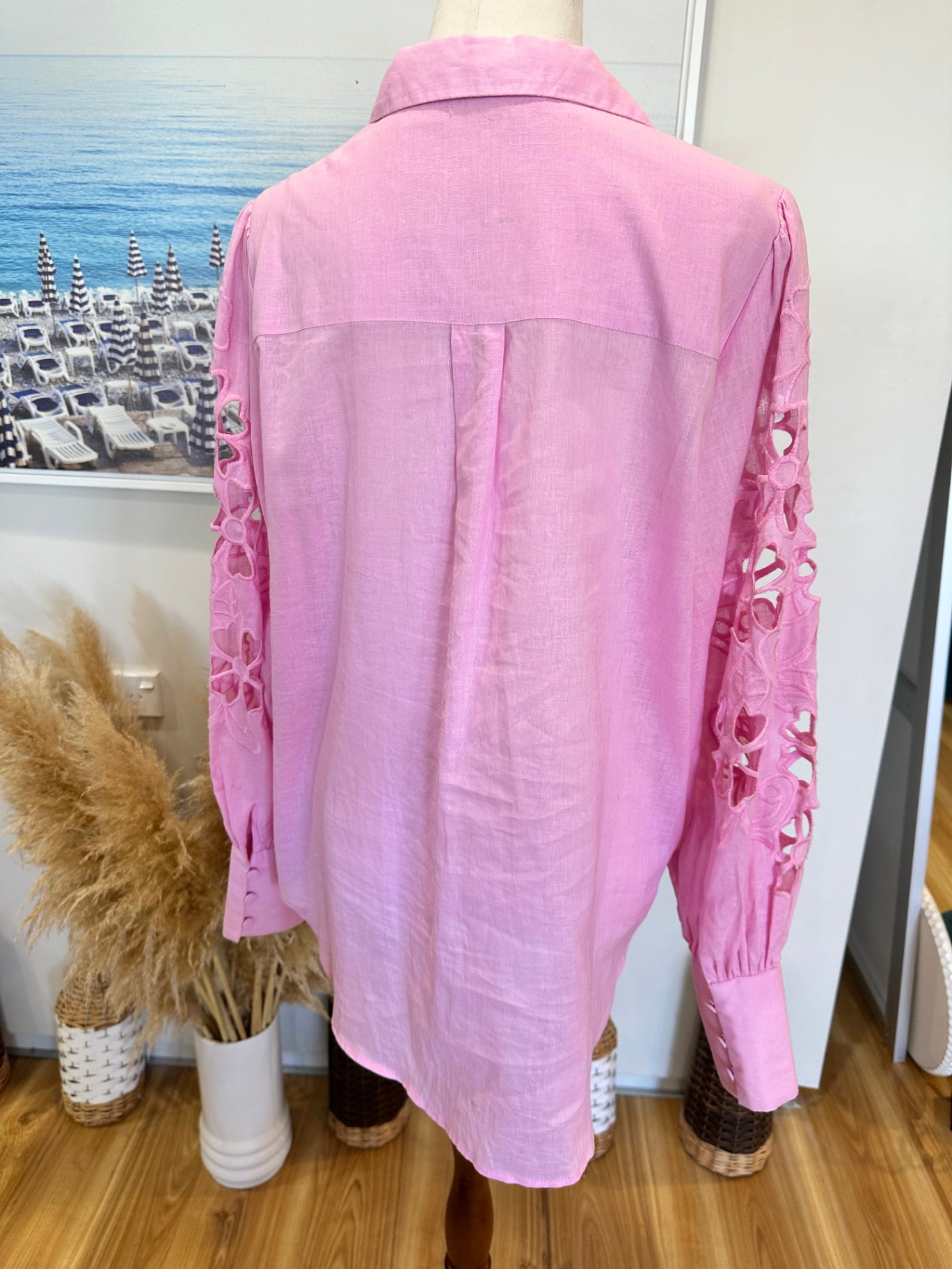 Decjuba - Pink Embroidery Blouse - Size 12 - 55% Cotton / 45% Linen
