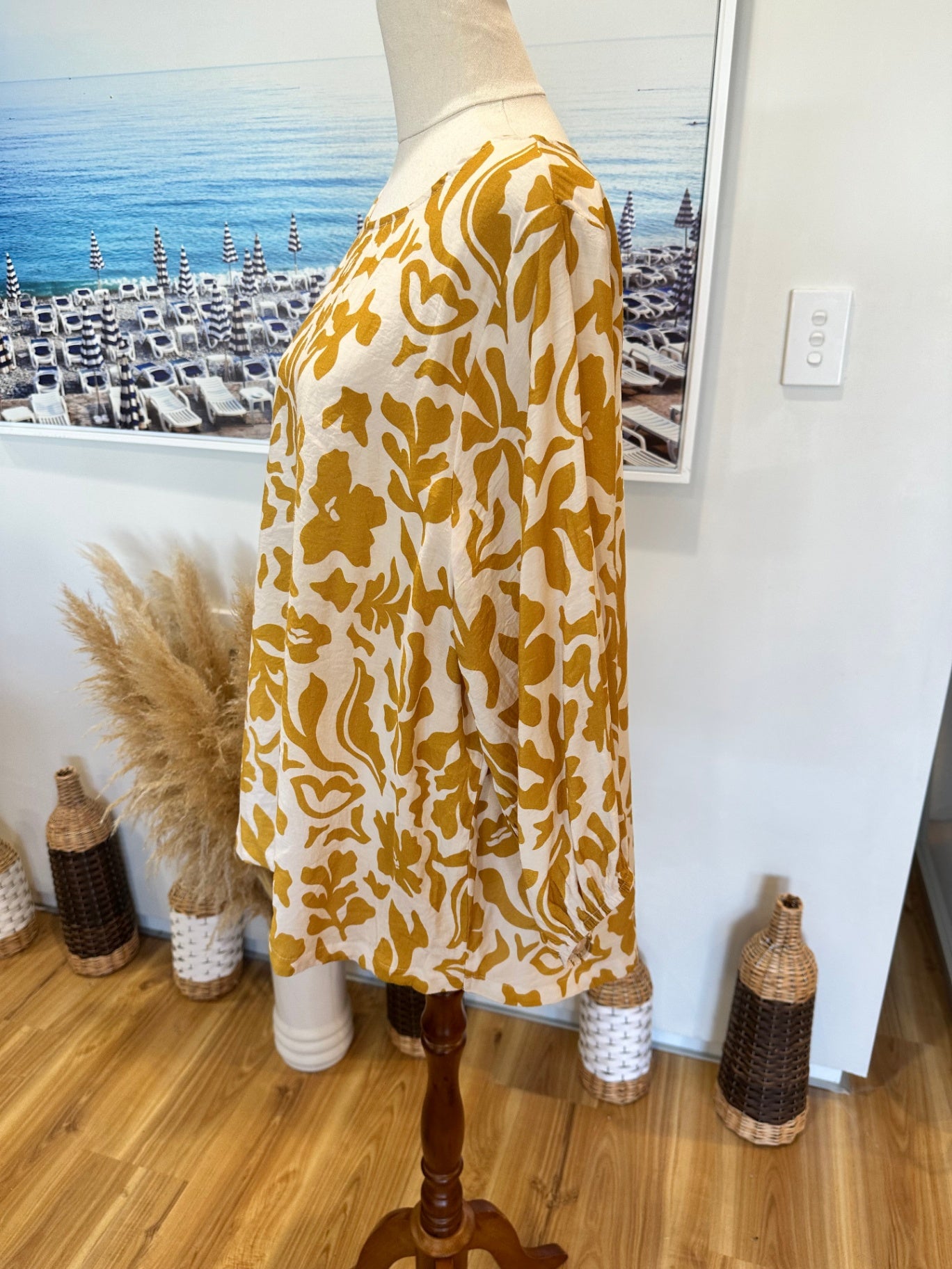 Beige and Mustard Blouse - Size Large