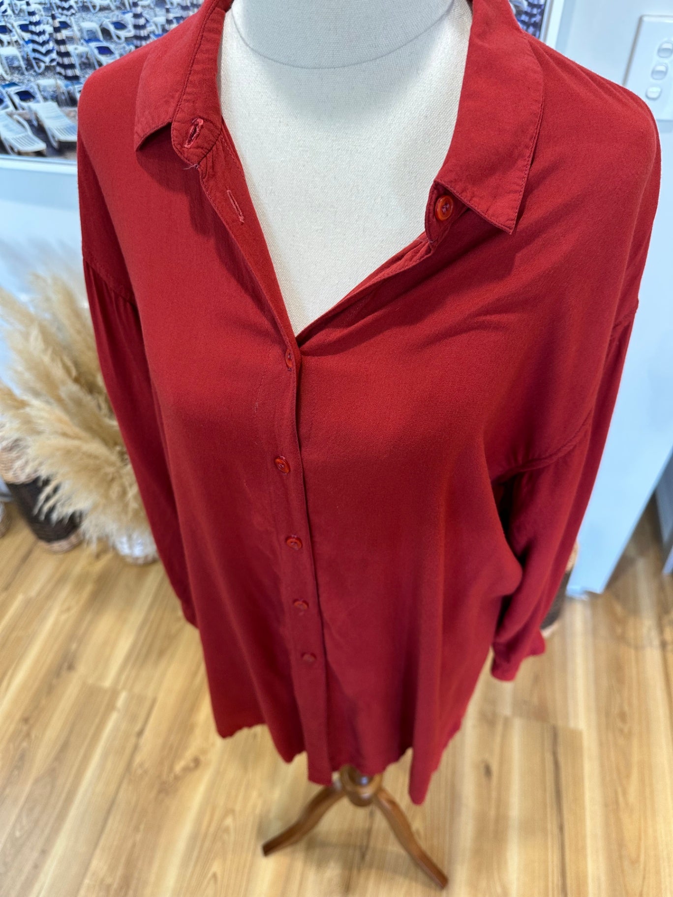 Go East - Longline Shirt - Small / Medium - Red