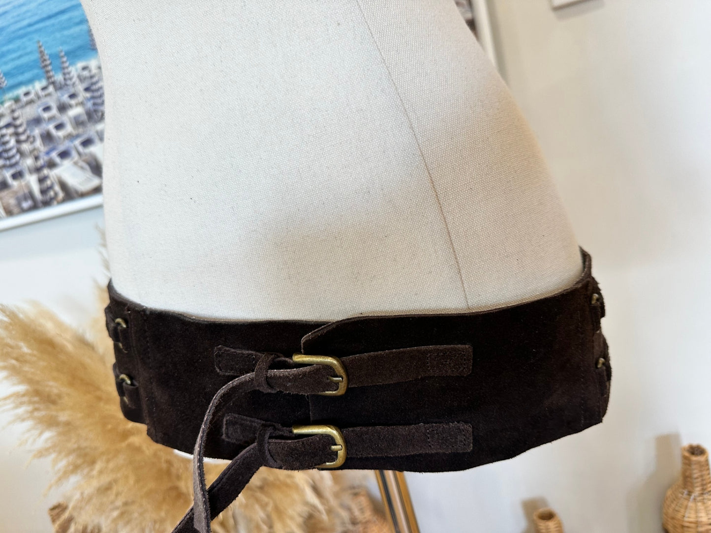 Vintage - Suede Dual-Buckle Belt - Medium - Brown