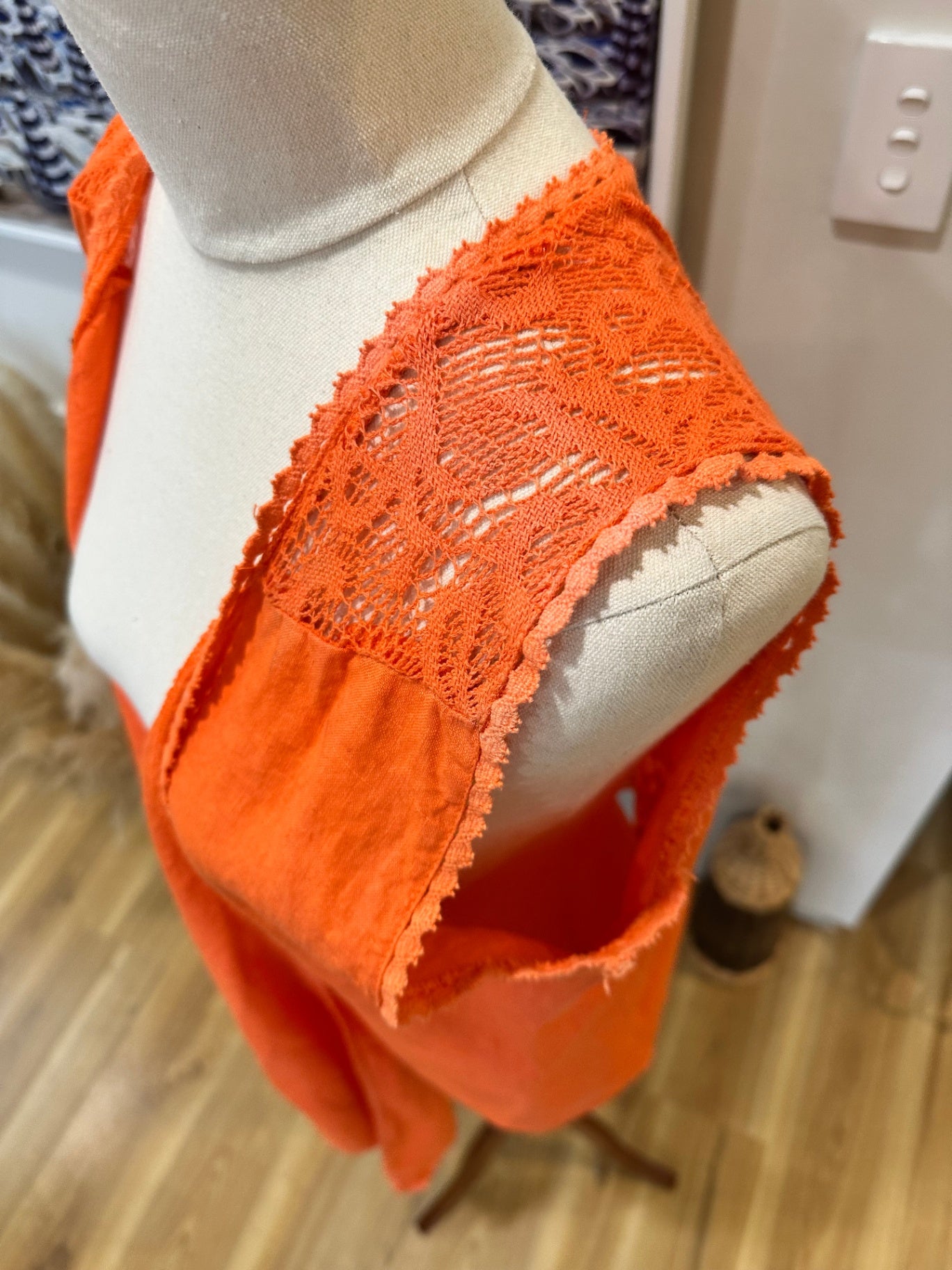 Del Soul - Orange Lace Bohemian Vest - Large