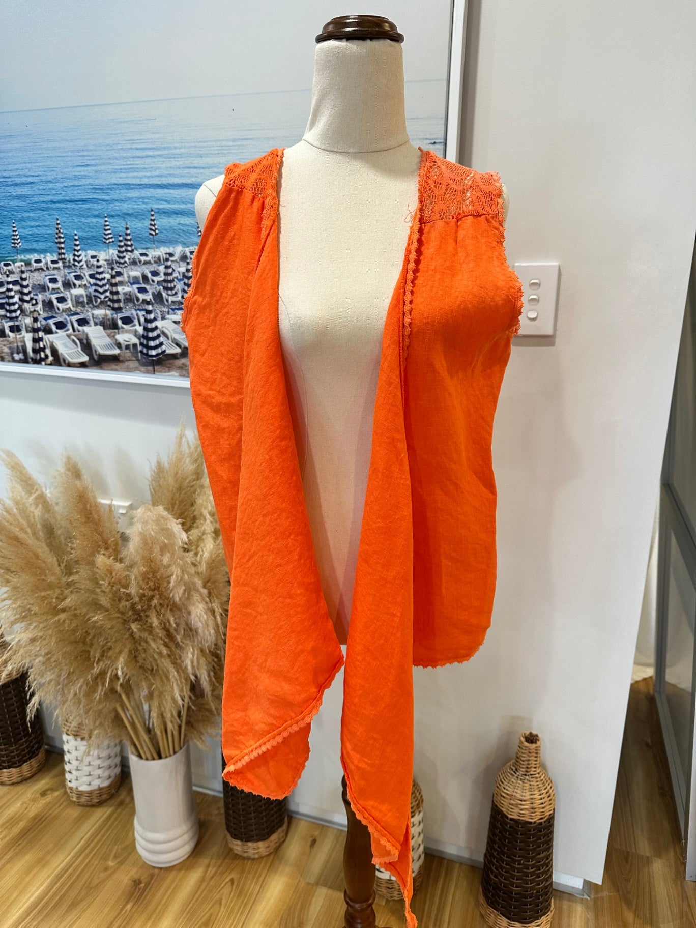 Del Soul - Orange Lace Bohemian Vest - Large