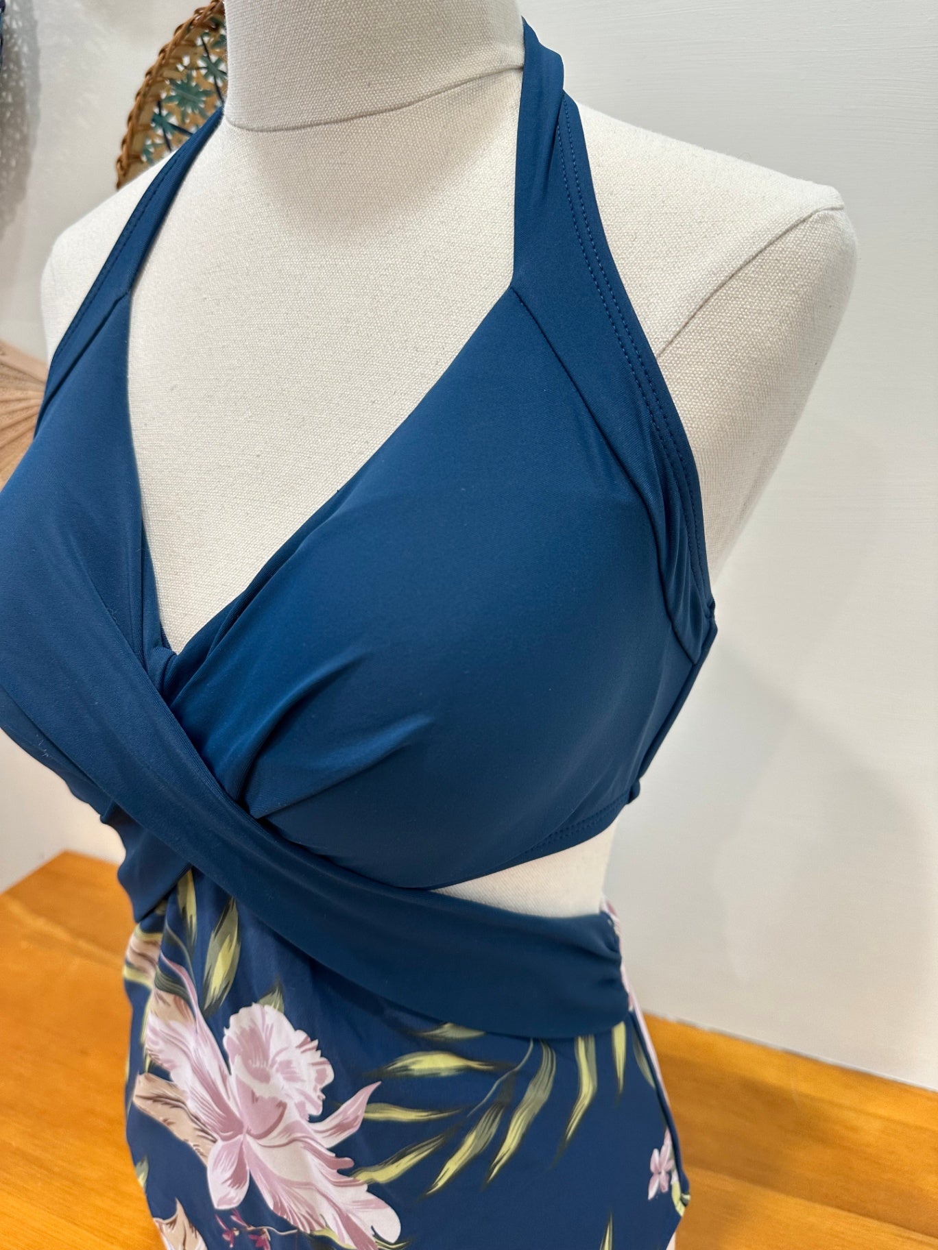 One Piece Swimsuit - Size 10 - Navy blue with floral pattern