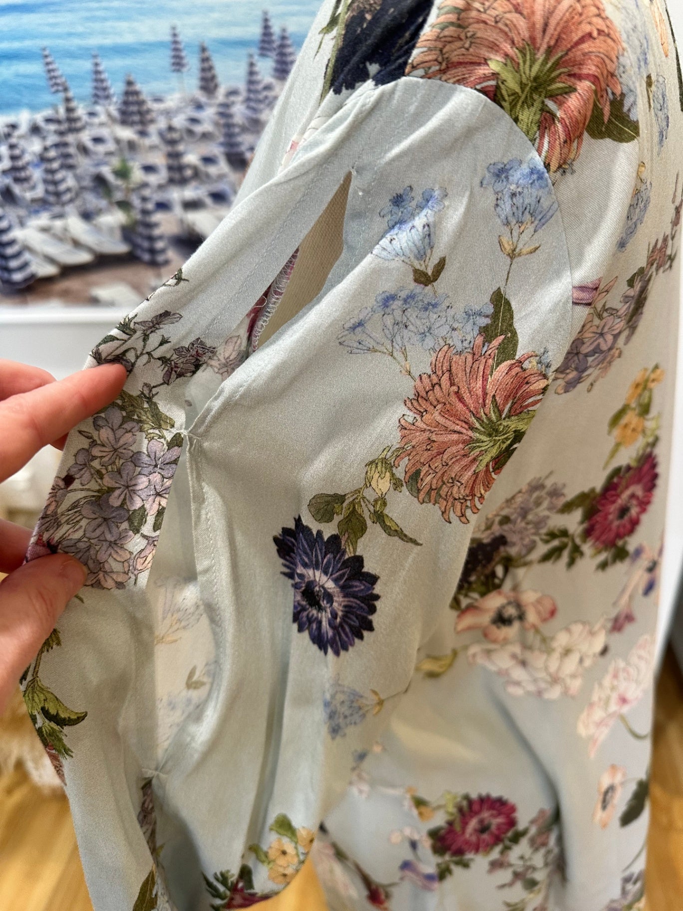 Reserved - Blouse - Size 12 - Pale Blue & Florals