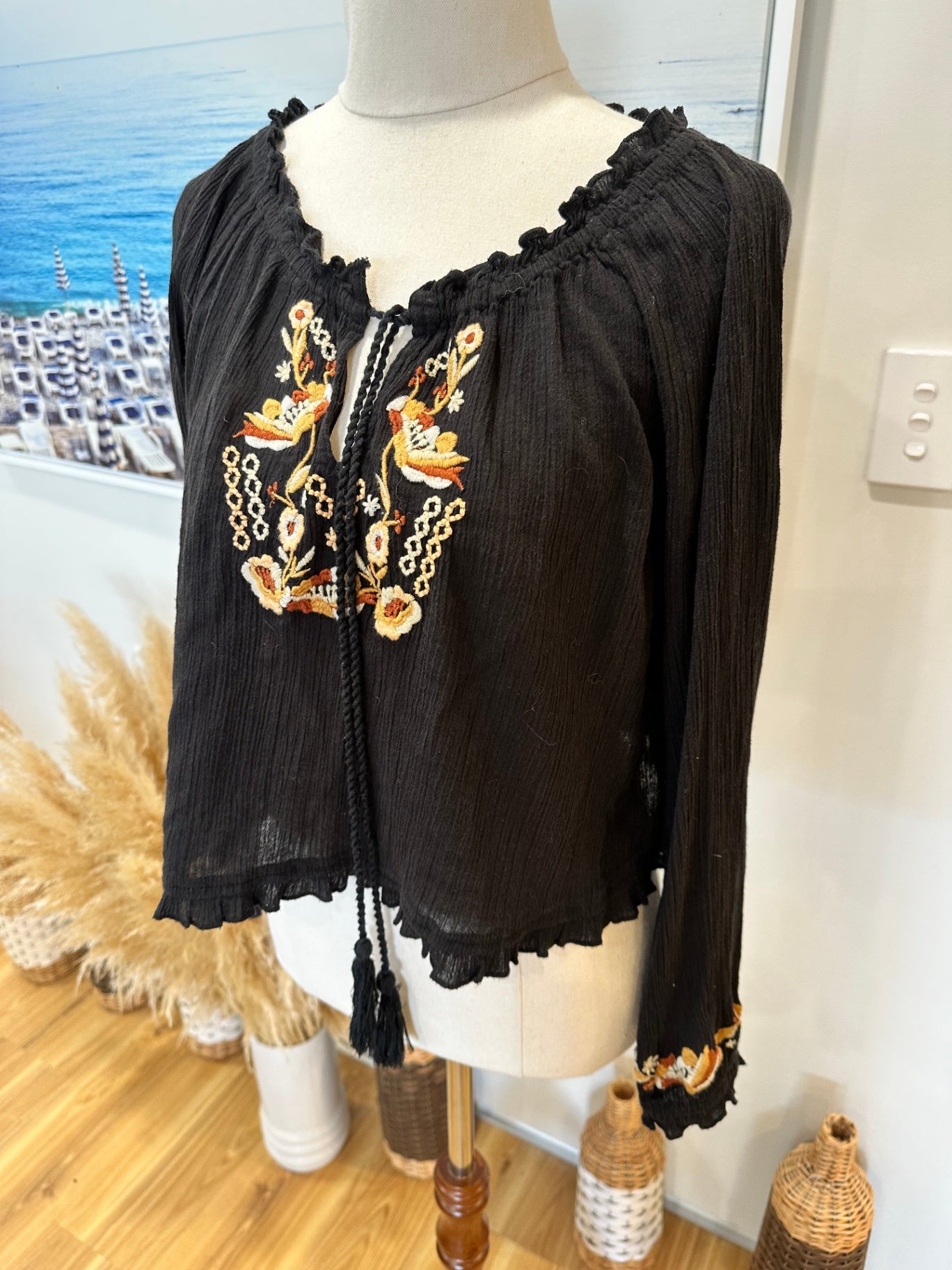 Arnhem - Bohemian Crop Top - Size 10 - Black