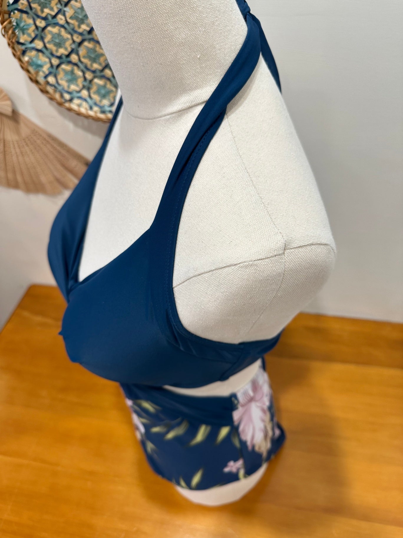 One Piece Swimsuit - Size 10 - Navy blue with floral pattern