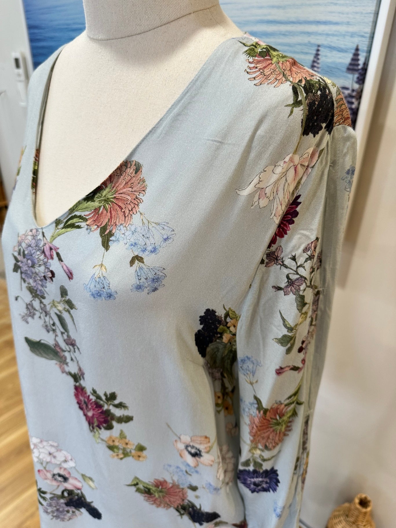 Reserved - Blouse - Size 12 - Pale Blue & Florals