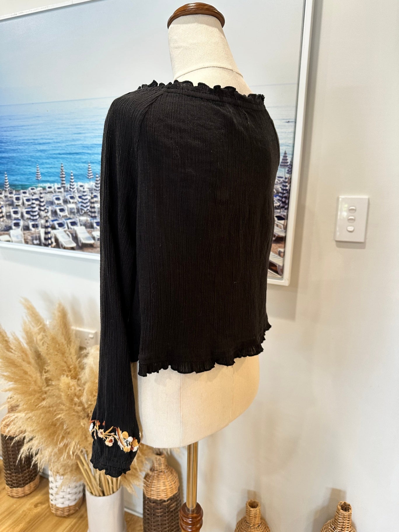 Arnhem - Bohemian Crop Top - Size 10 - Black