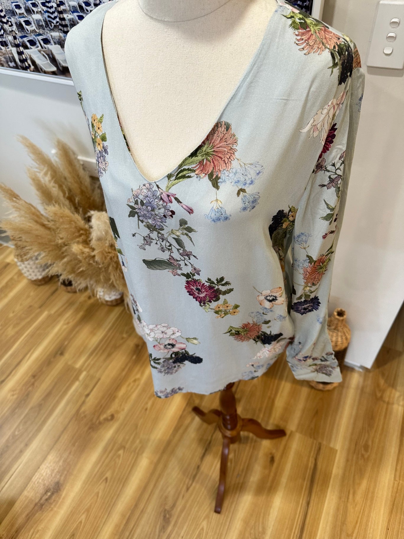 Reserved - Blouse - Size 12 - Pale Blue & Florals