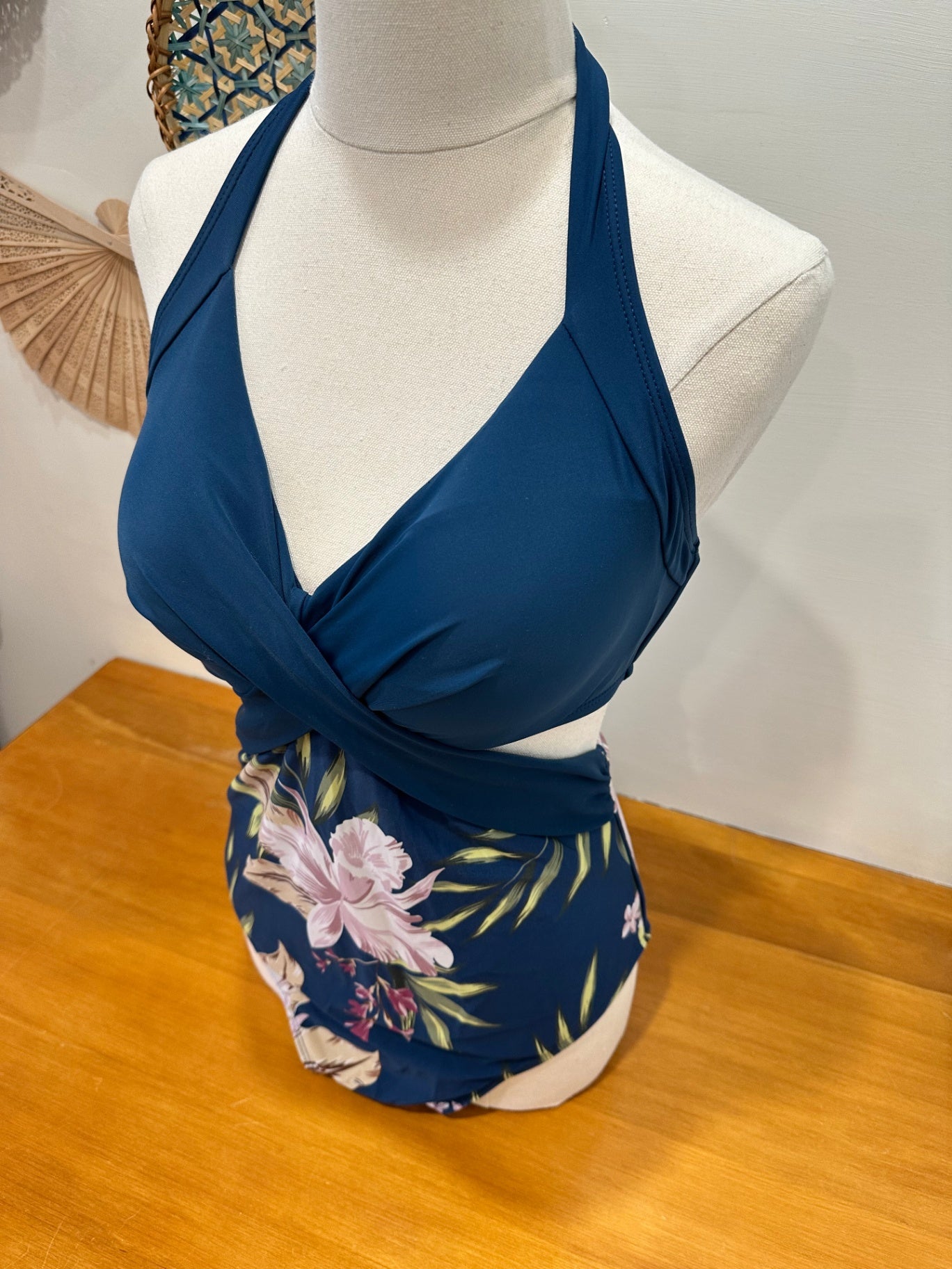 One Piece Swimsuit - Size 10 - Navy blue with floral pattern