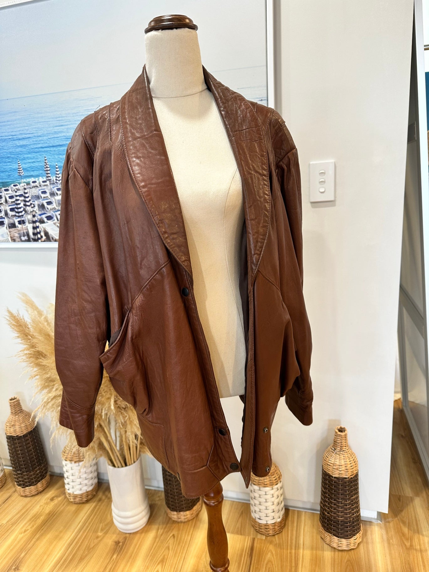 Vintage 80's Leather Jacket - Medium - Tan Brown