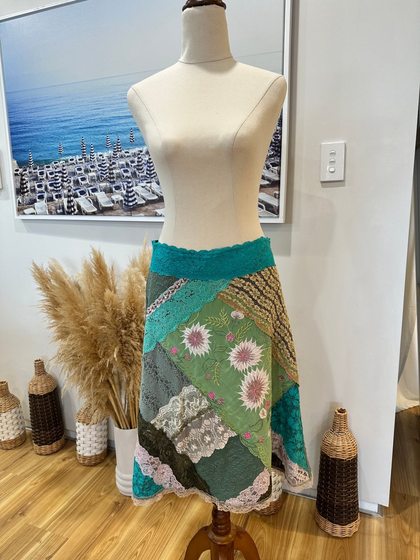 Vintage 90's - Lace A-Line Skirt - Small / Medium - Patchwork