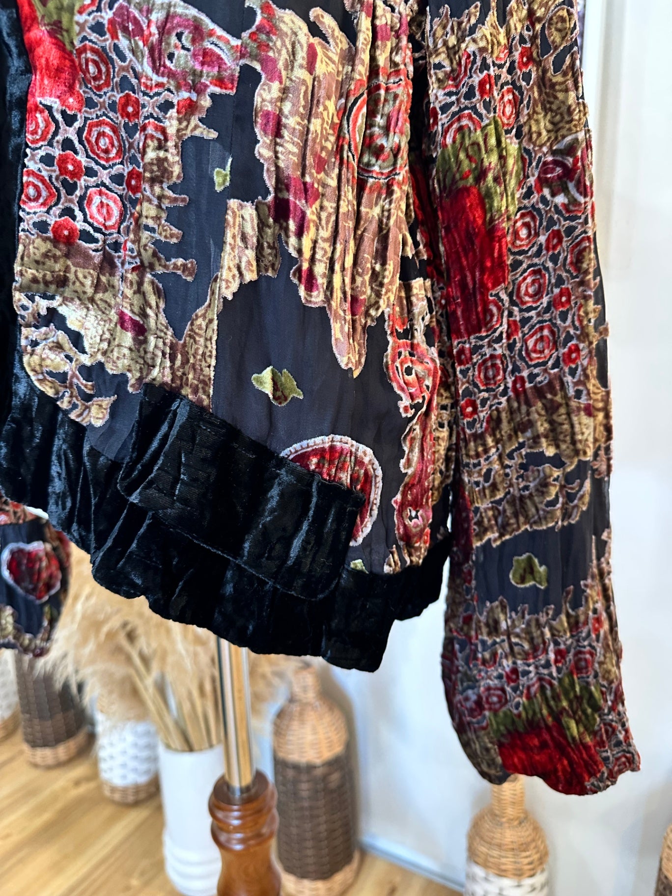 Velvet Jacket - Medium / Large - Black, red, gold, and green