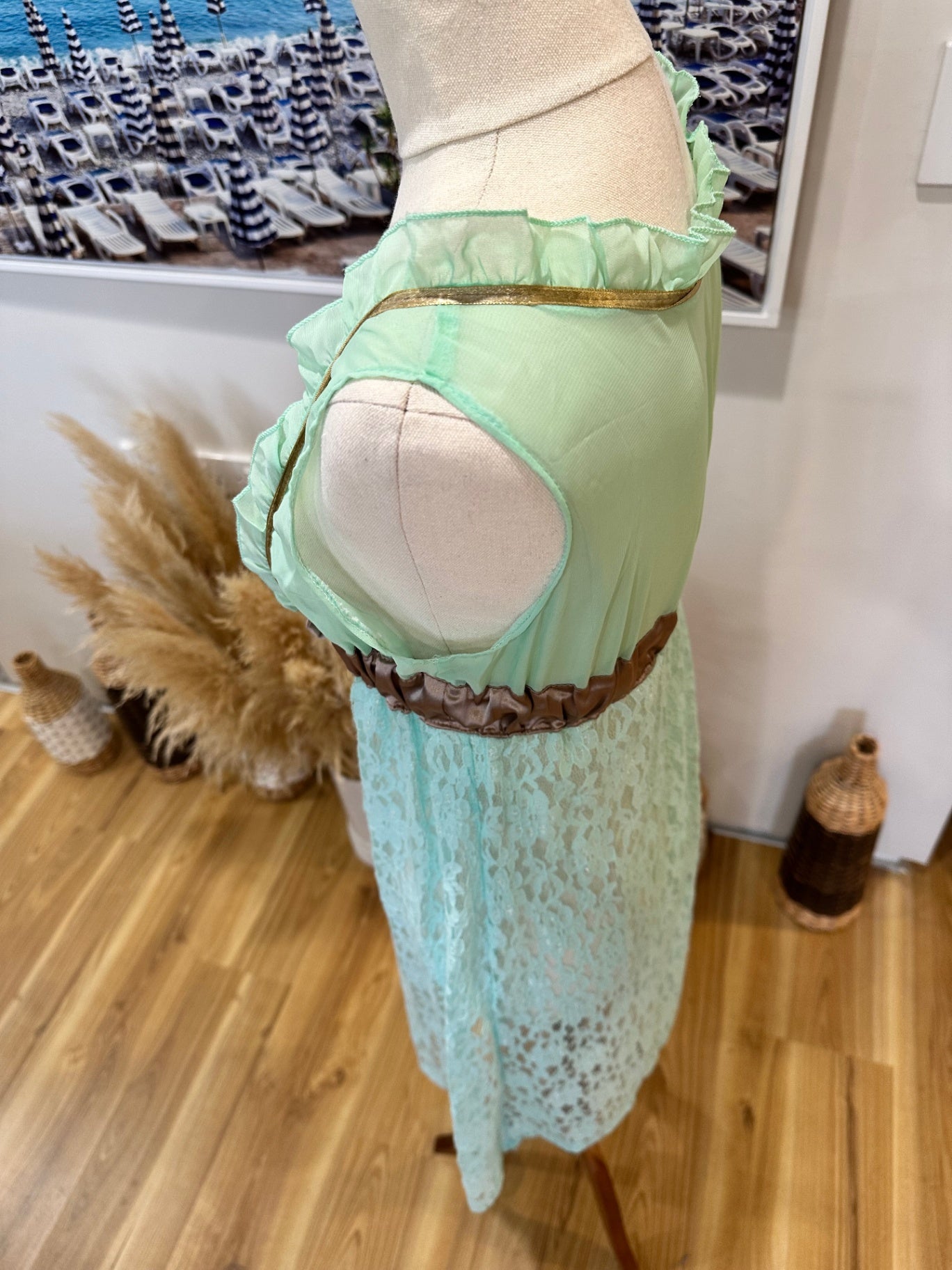 Vintage 90's - Babydoll Dress - Aqua / Gold - Lace