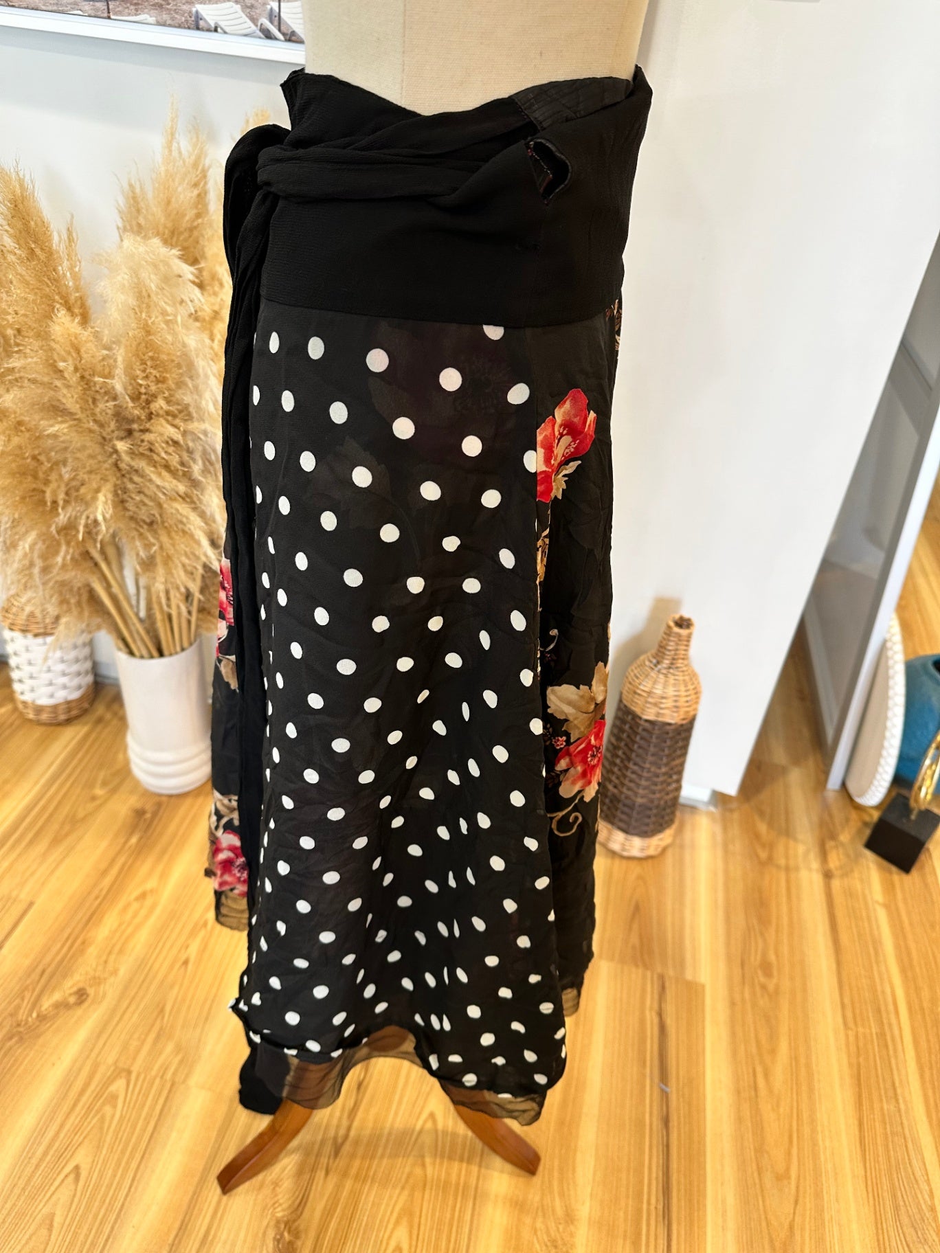 Wrap-around Skirt - Black and floral