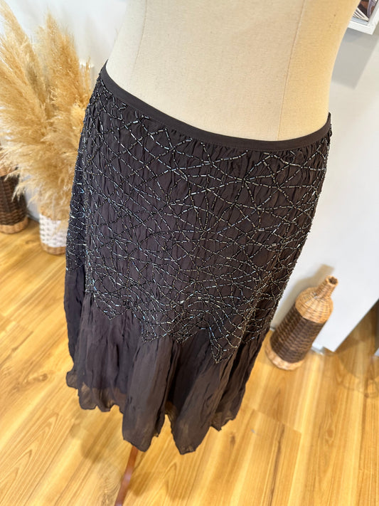 Jacqui-E - 100% Silk Embroidered Skirt - Grey