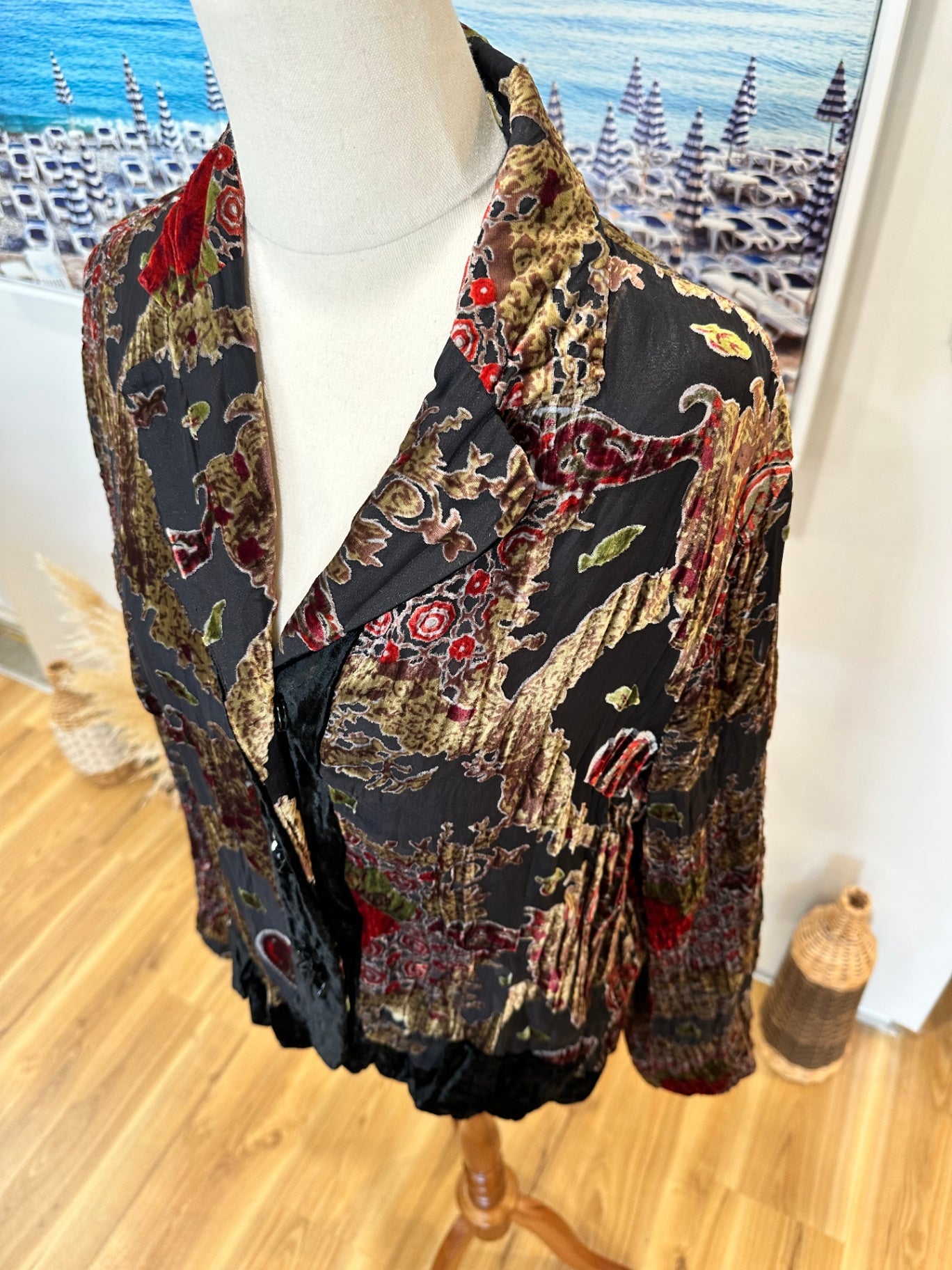 Velvet Jacket - Medium / Large - Black, red, gold, and green