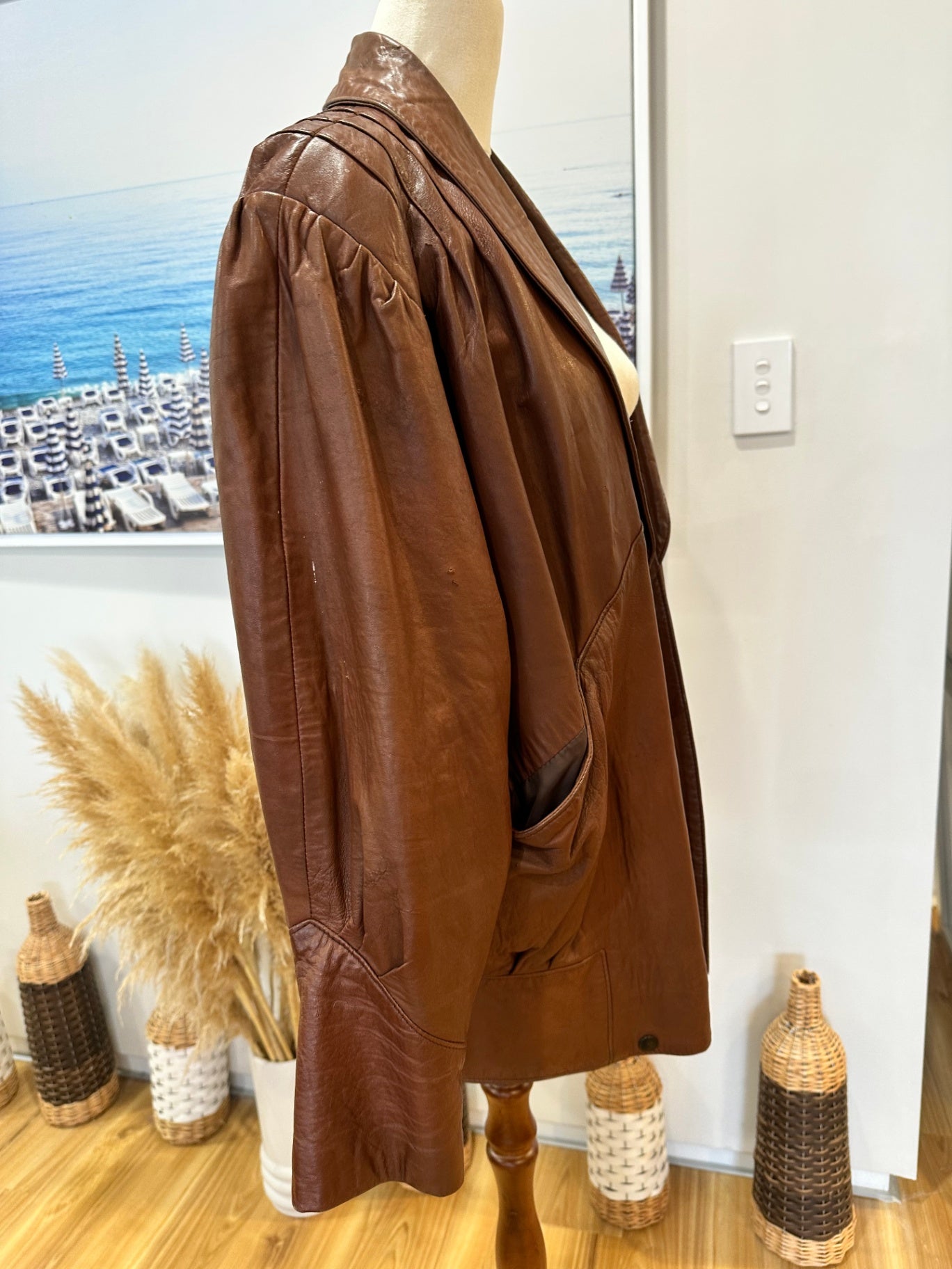 Vintage 80's Leather Jacket - Medium - Tan Brown