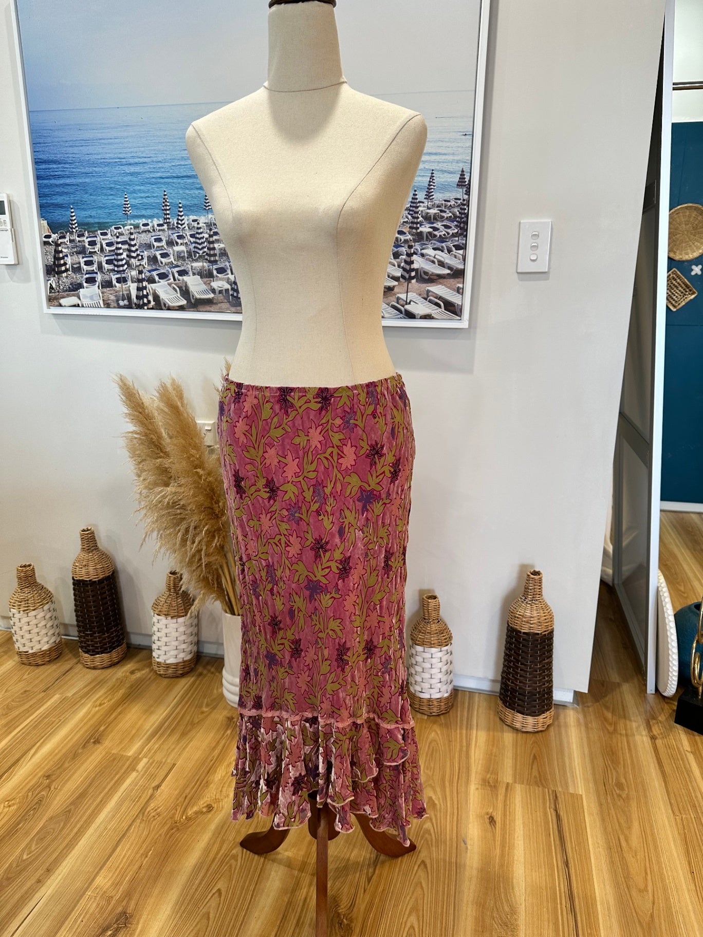 Vintage 90's - Velvet Skirt - Robin Jones - Size 12 - Pink