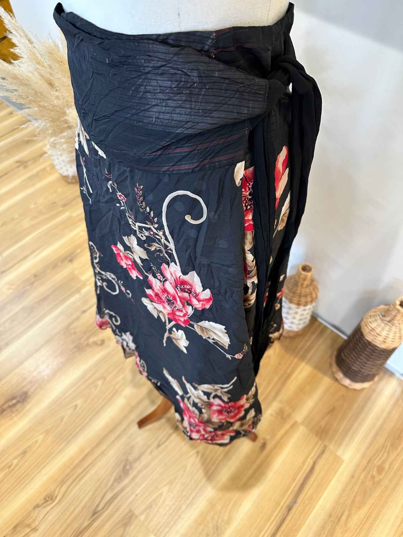 Wrap-around Skirt - Black and floral