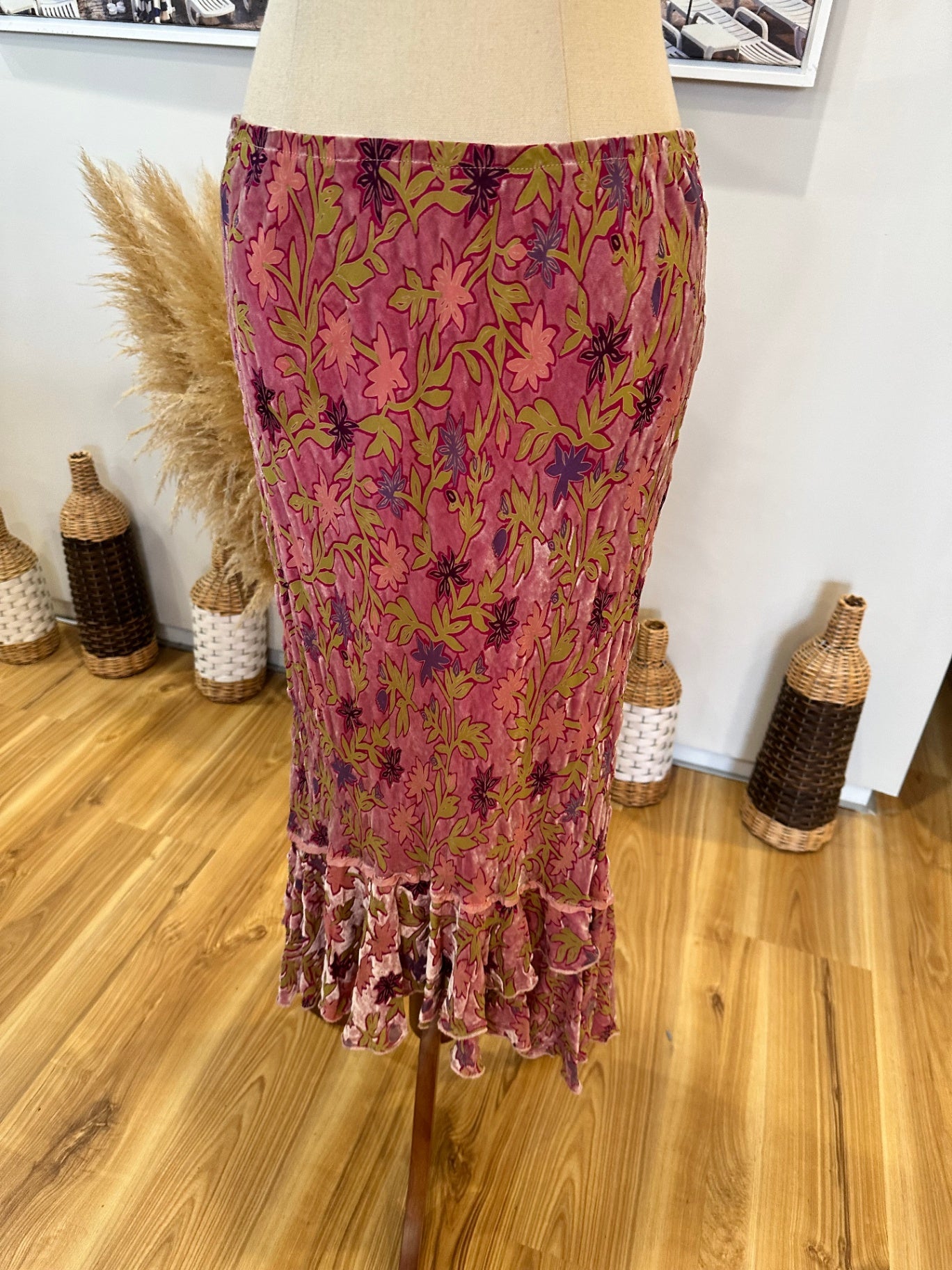 Vintage 90's - Velvet Skirt - Robin Jones - Size 12 - Pink