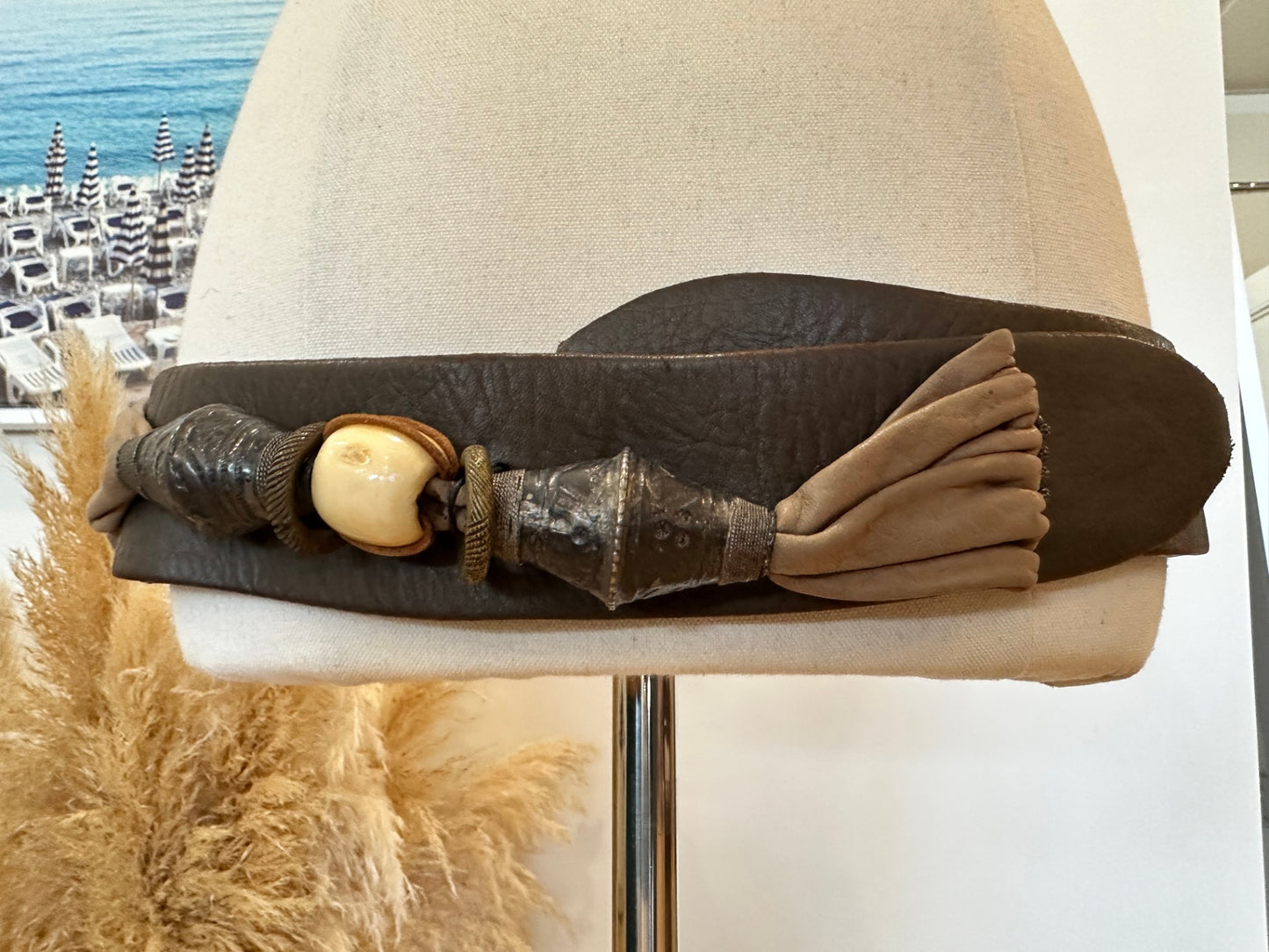 Vintage 70's Belt - Medium / Large - Leather with Bohemian Details