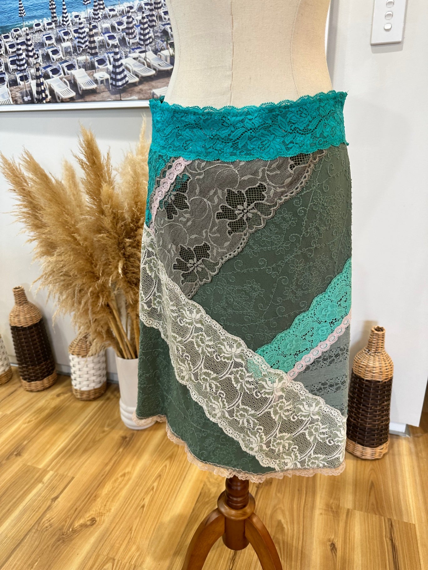 Vintage 90's - Lace A-Line Skirt - Small / Medium - Patchwork