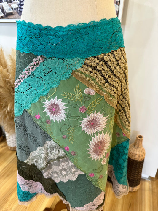 Vintage 90's - Lace A-Line Skirt - Small / Medium - Patchwork
