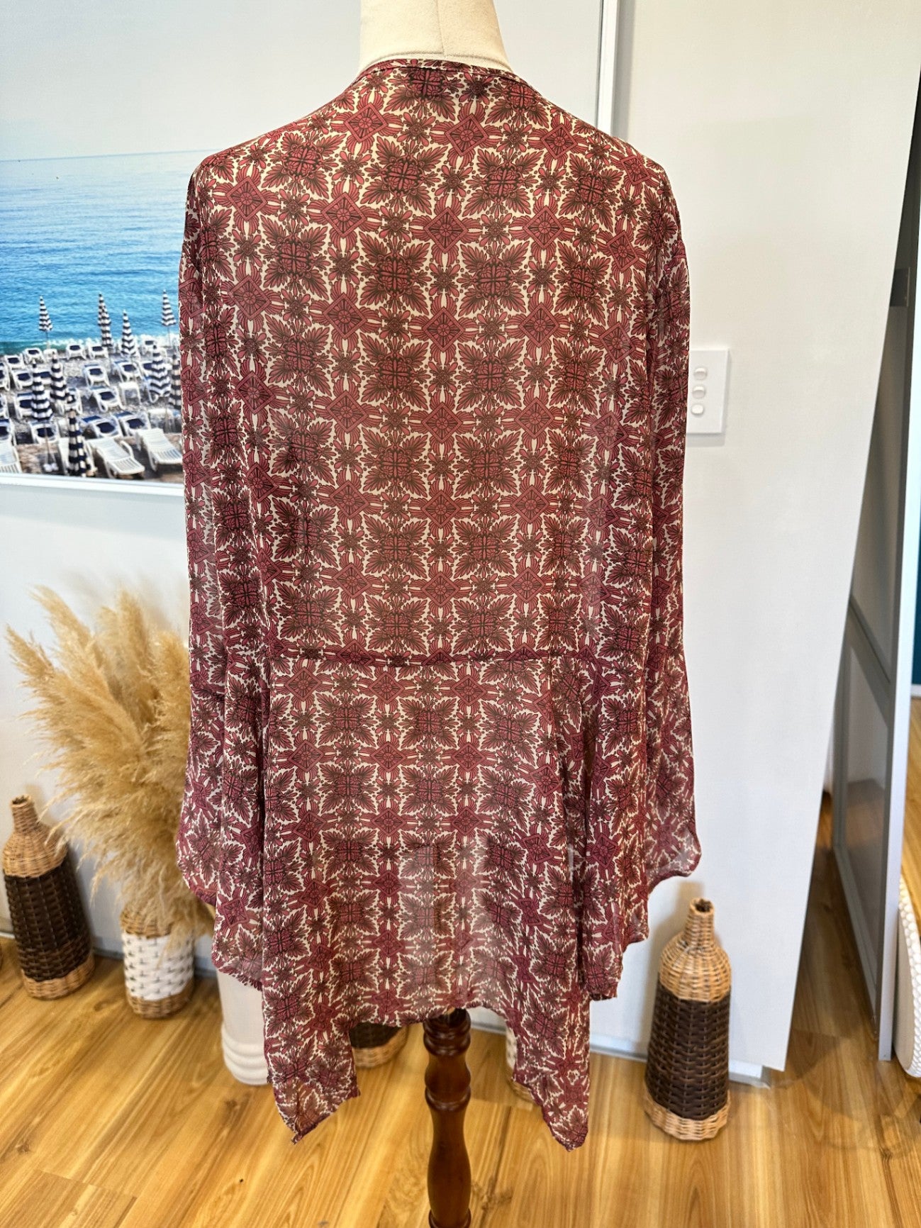Pagani - Bohemian Kaftan - Size 18 - Red with white floral pattern