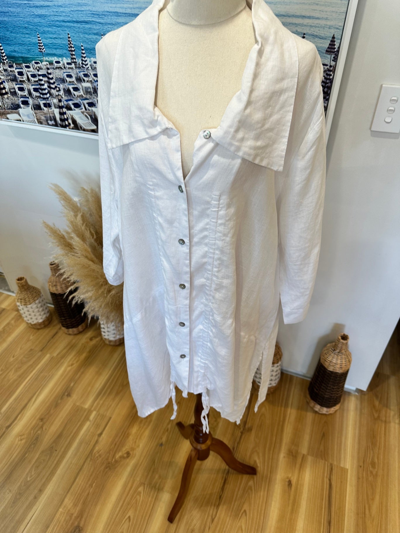 Virtuelle - Linen Shirt - Size 16 - White / Cream