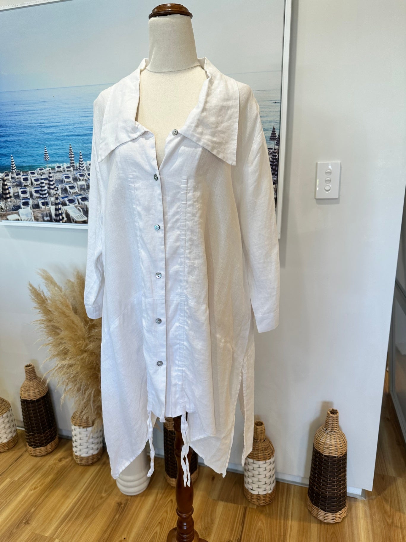 Virtuelle - Linen Shirt - Size 16 - White / Cream