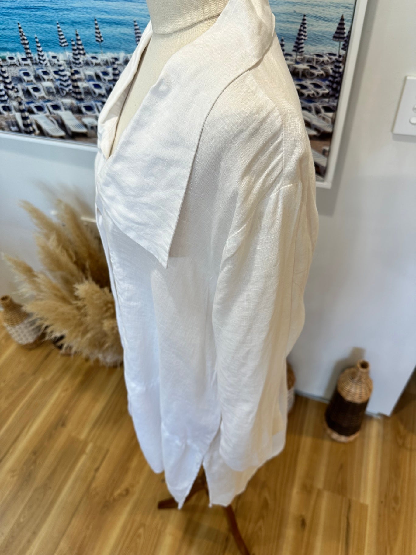 Virtuelle - Linen Shirt - Size 16 - White / Cream