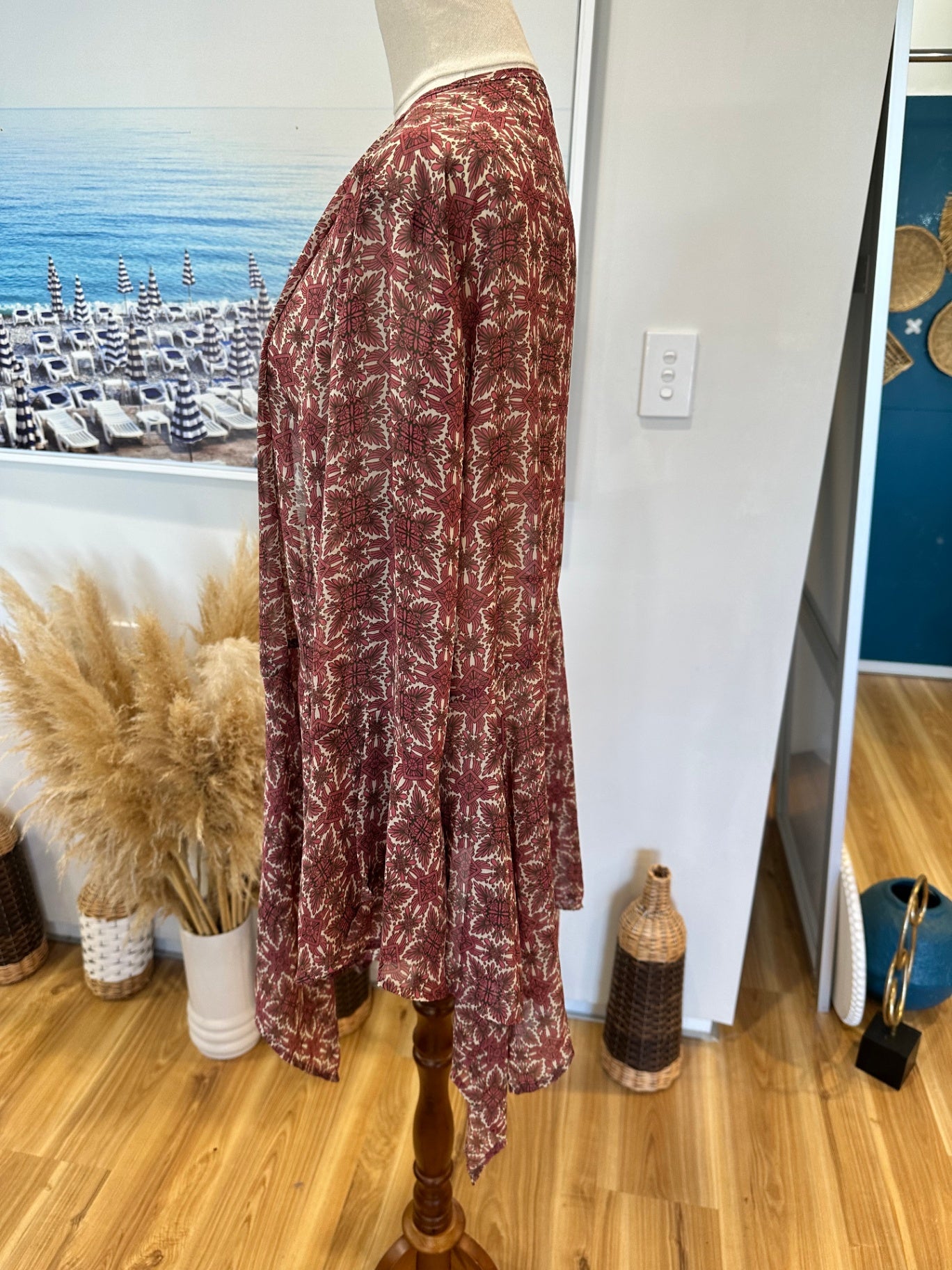 Pagani - Bohemian Kaftan - Size 18 - Red with white floral pattern