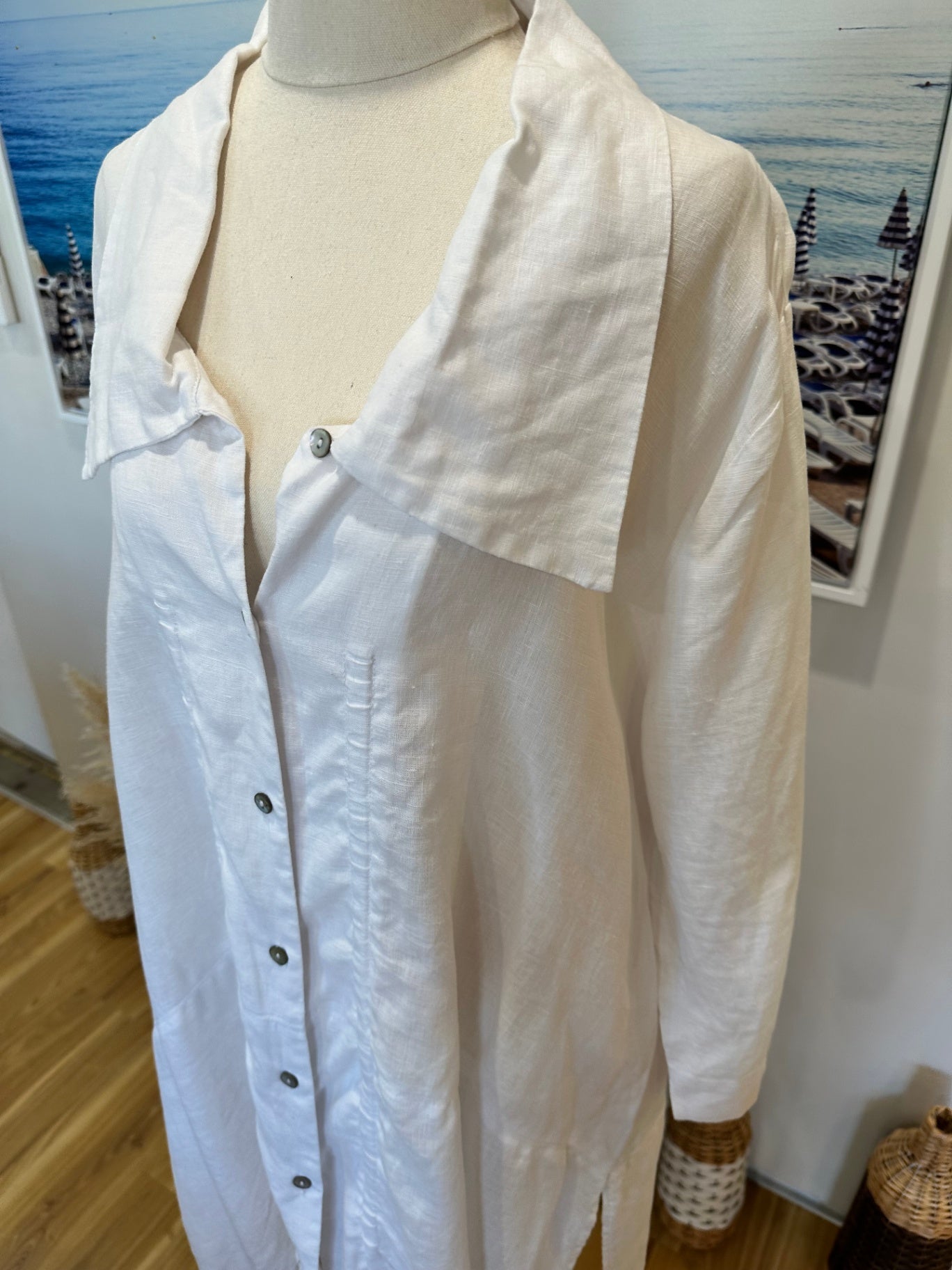 Virtuelle - Linen Shirt - Size 16 - White / Cream