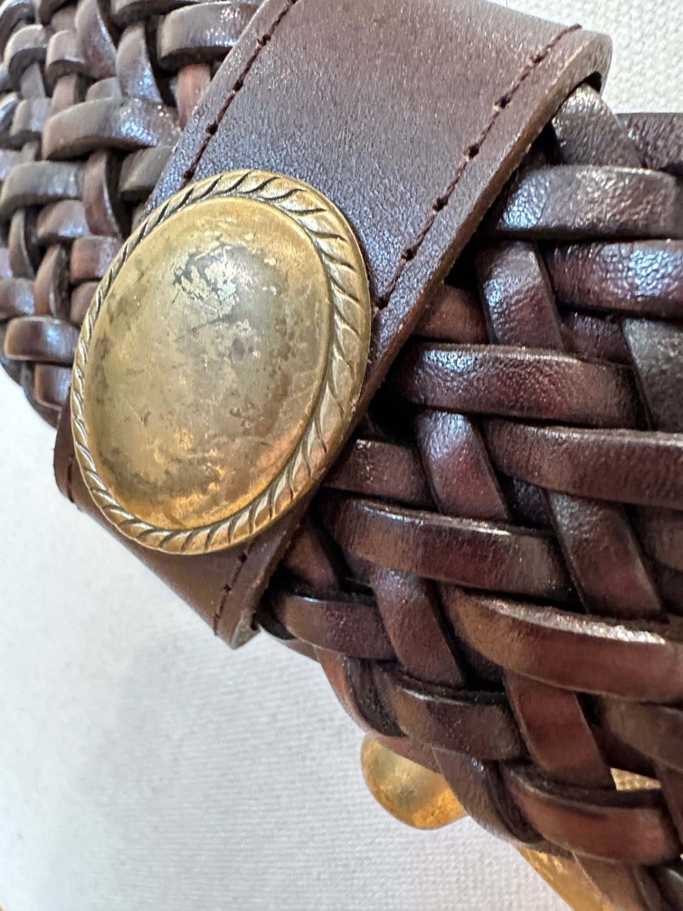 Vintage 90's - Woven Leather Belt - Brown