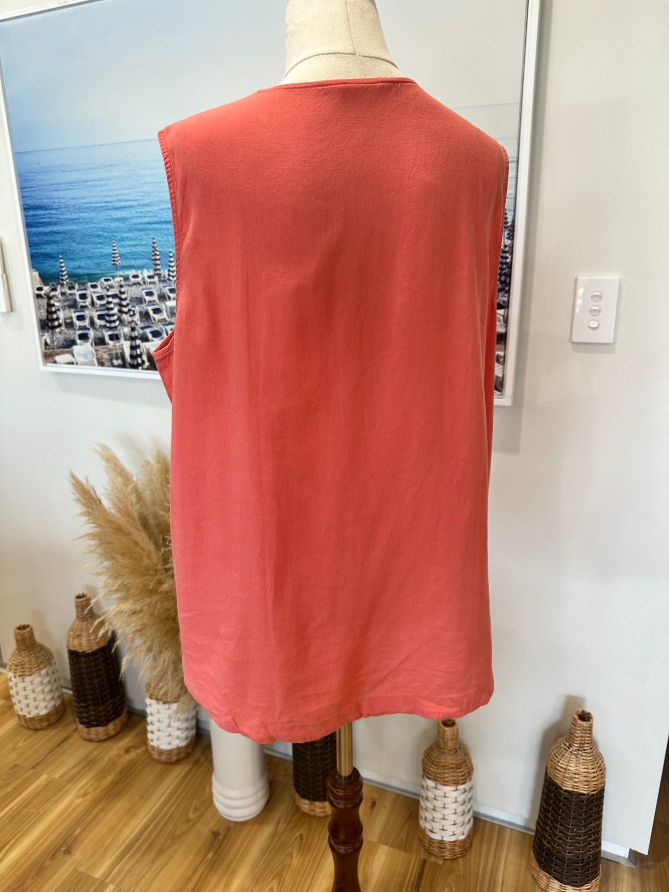 100% Linen - Coral Tank Top - Size 12